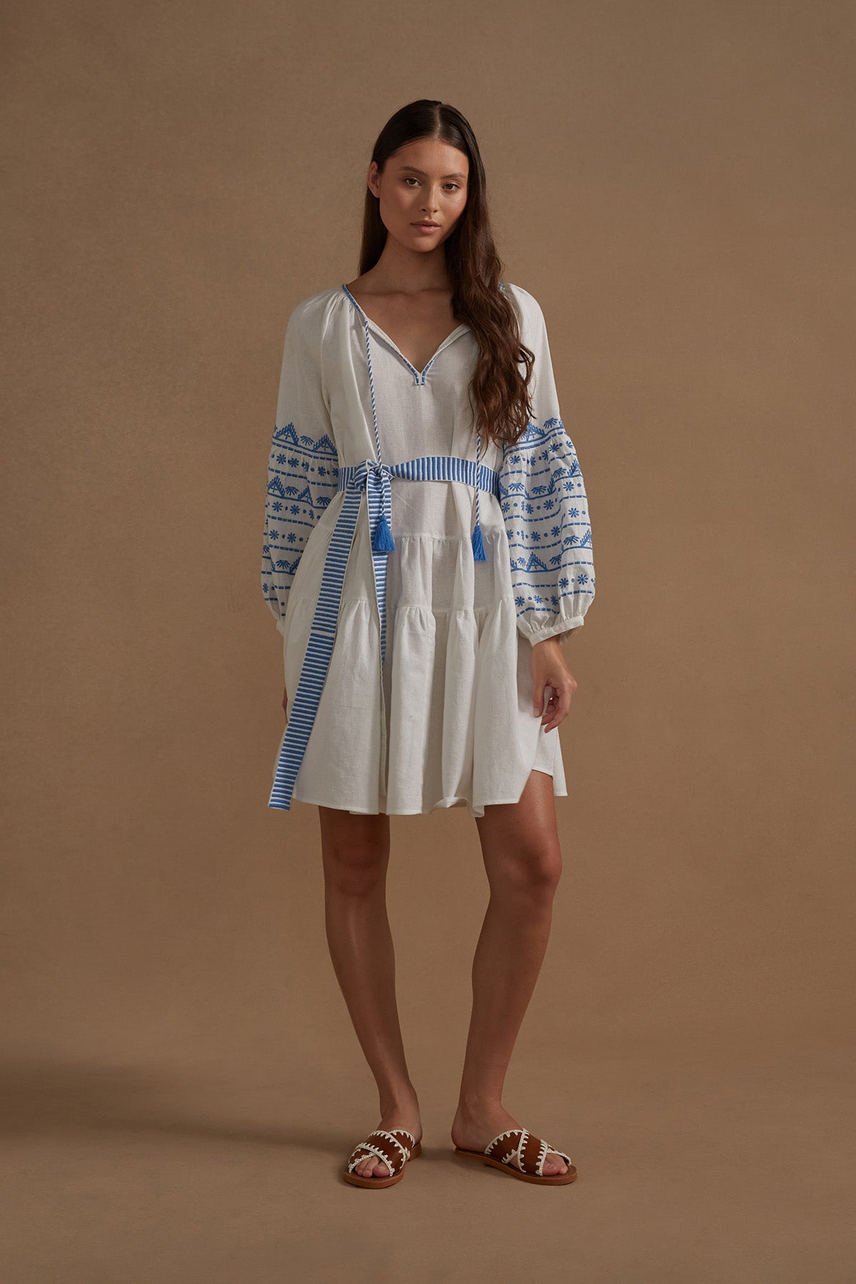 Cotton Embroidered Corfu Dress - White Azure - LAST ONE - Size Small