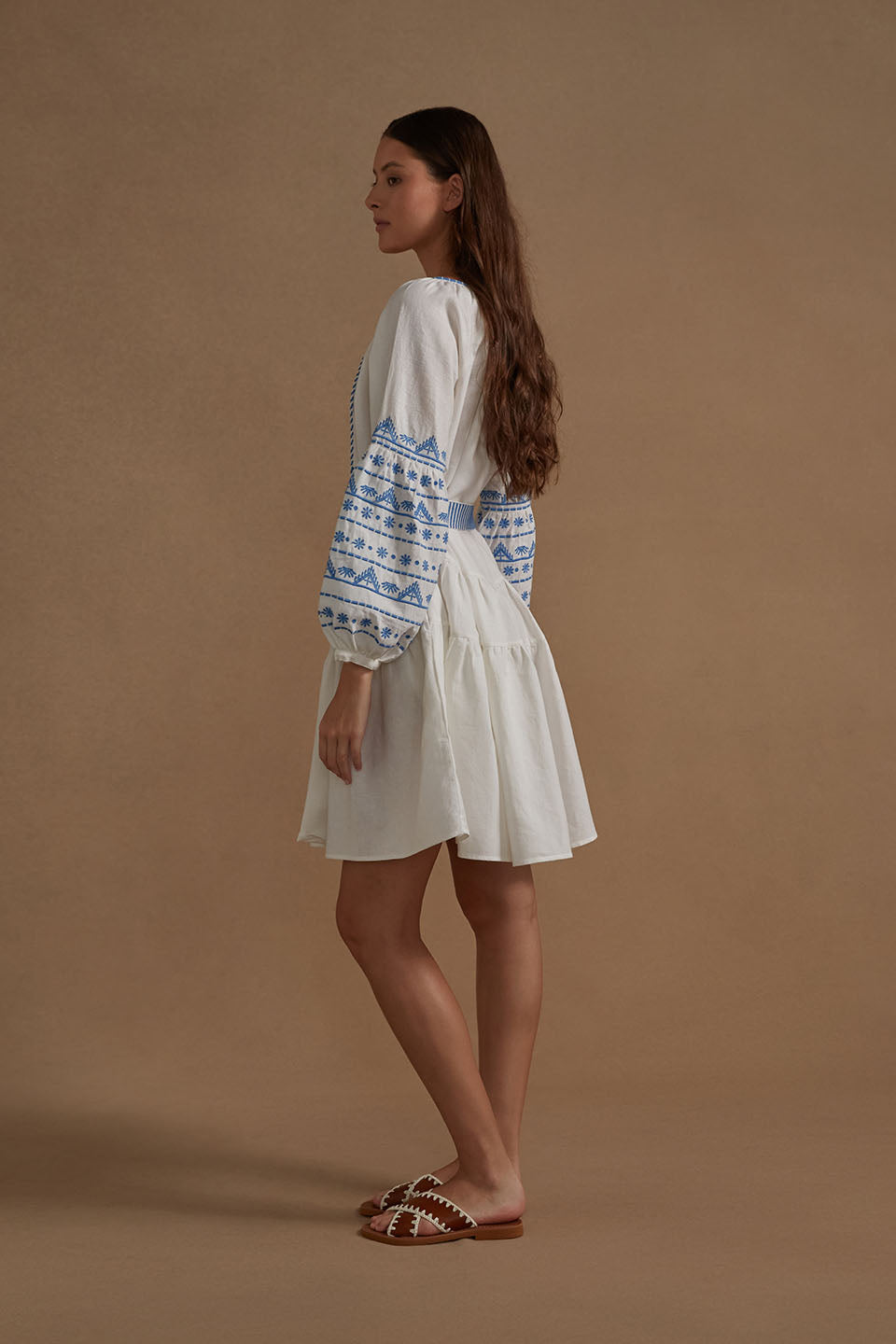 Cotton Embroidered Corfu Dress - White Azure - LAST ONE - Size Small