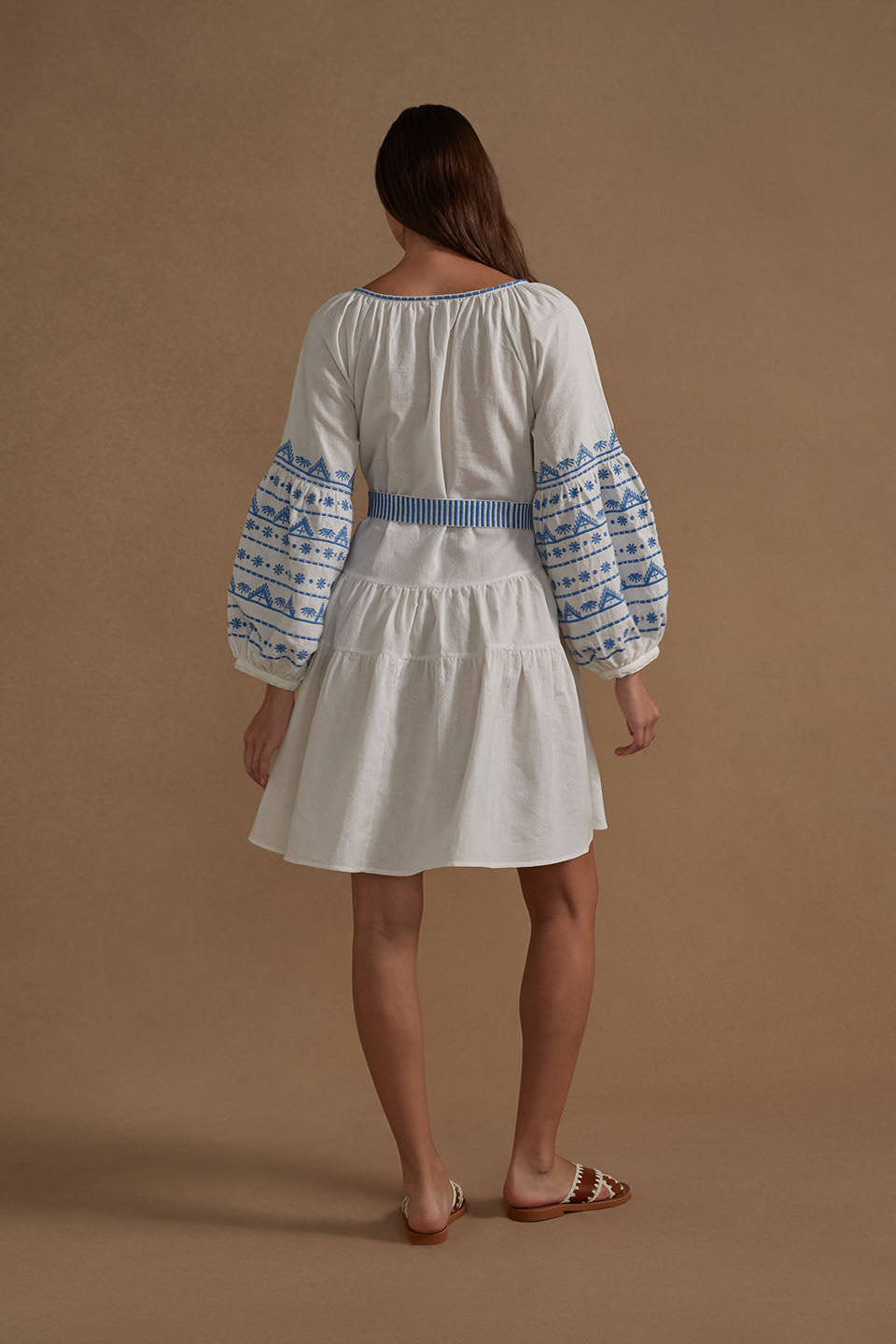 Cotton Embroidered Corfu Dress - White Azure - LAST ONE - Size Small