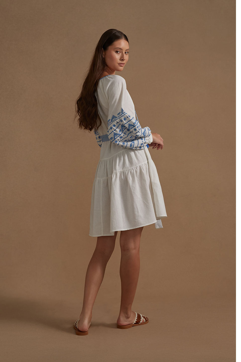 Cotton Embroidered Corfu Dress - White Azure - LAST ONE - Size Small