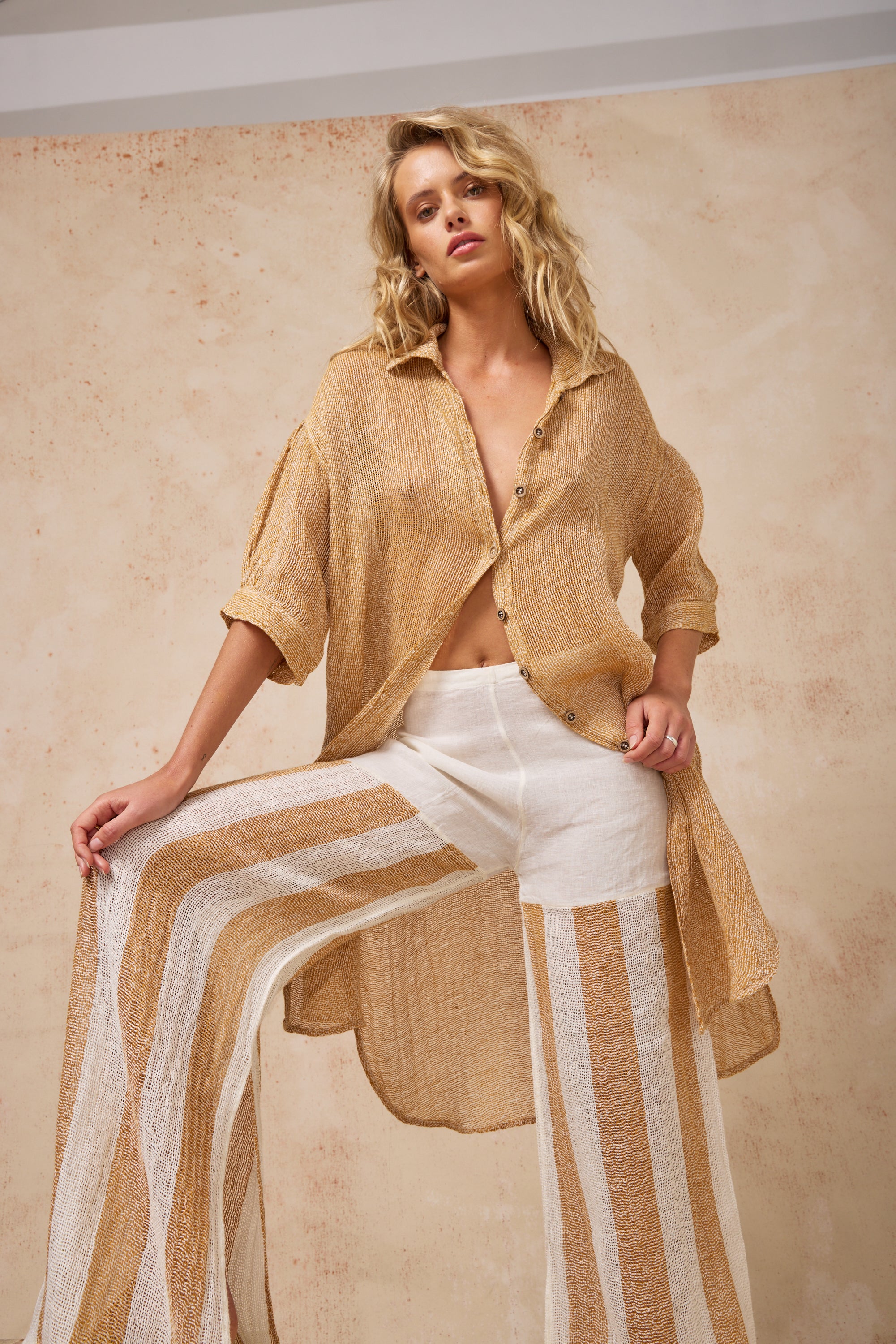 Ozzonto Pant - Battista Panna/Oro Stripe