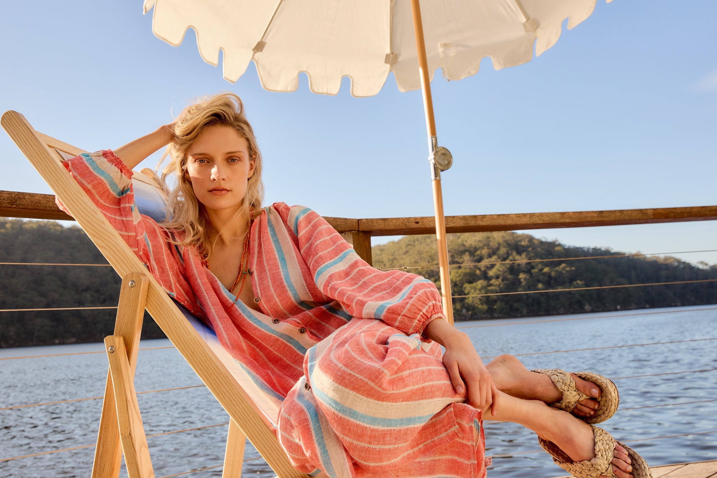 El Manto Dress + Duster - Poppy Red Stripe