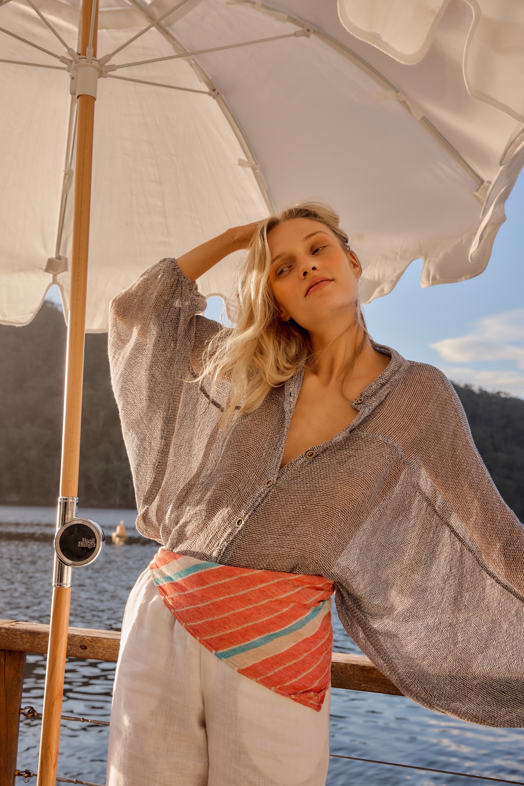 Lino Bandana - Poppy Red Stripe