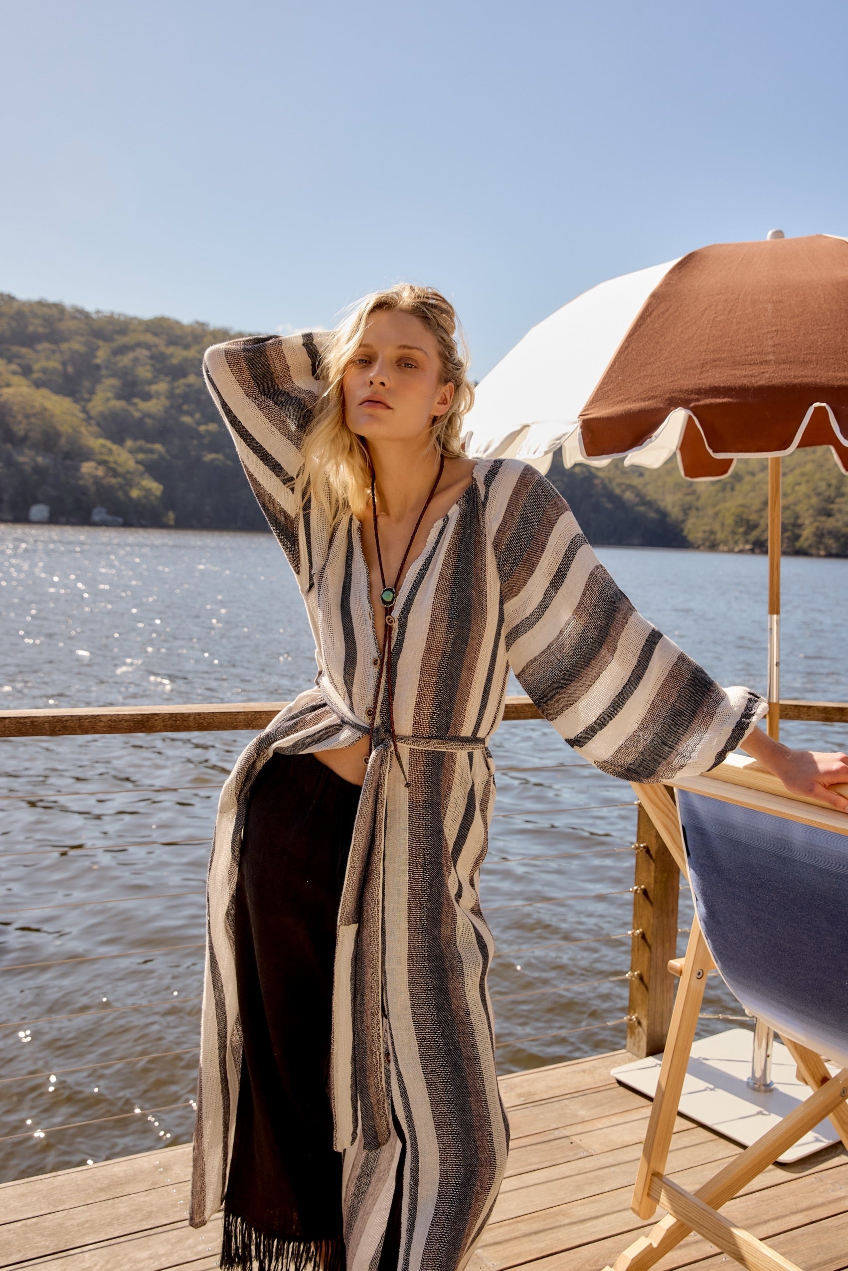 El Manto Dress + Duster - Dark Chocolate Stripe