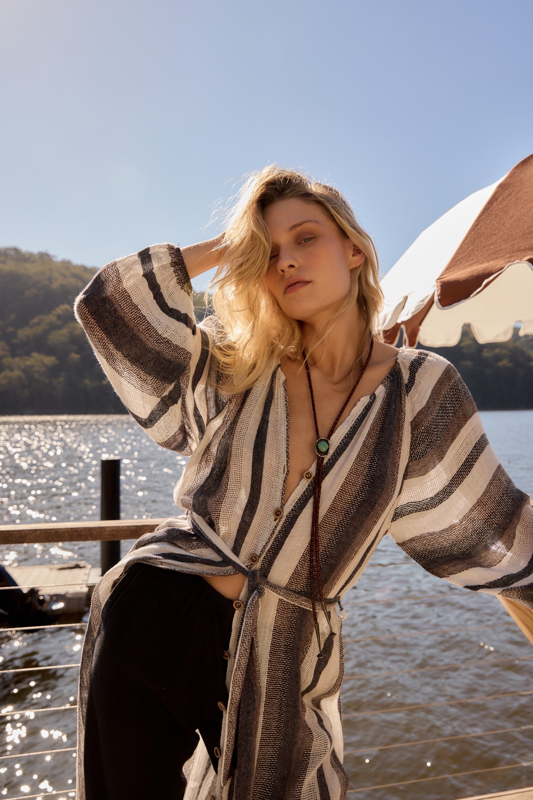 El Manto Dress + Duster - Dark Chocolate Stripe