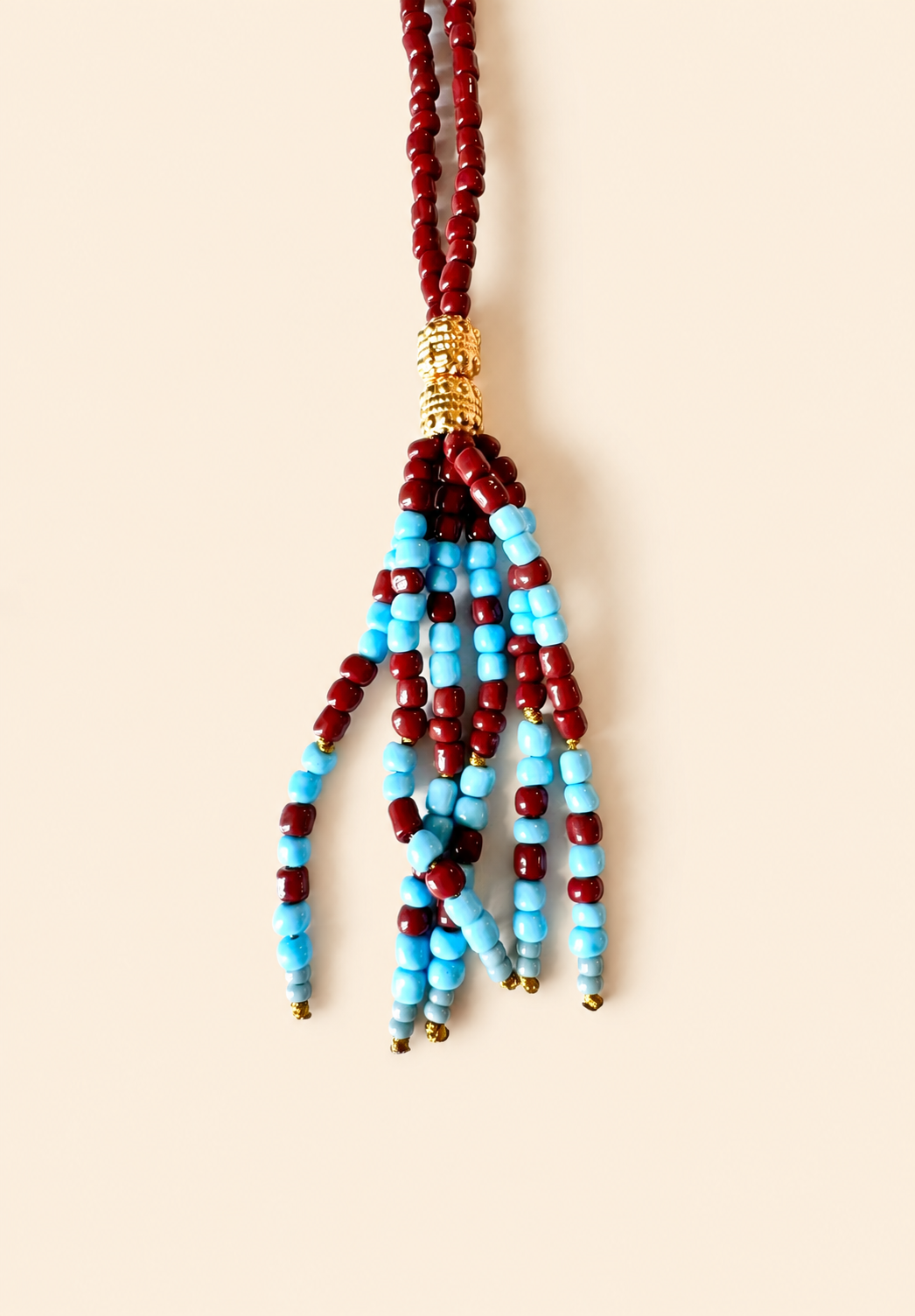 Palm Spring Long Necklace - Burgundy/Light Turquoise