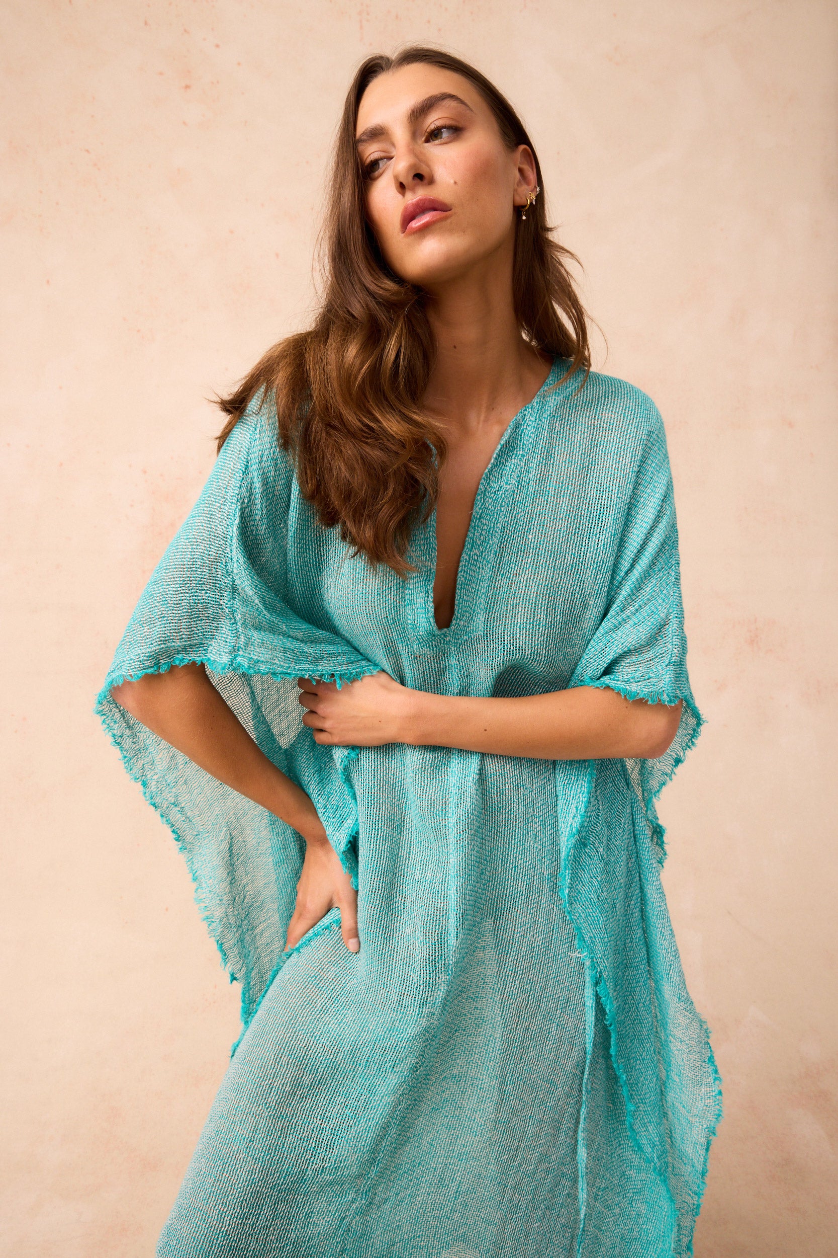 Corfu Kaftan Dress- Rete Turquoise
