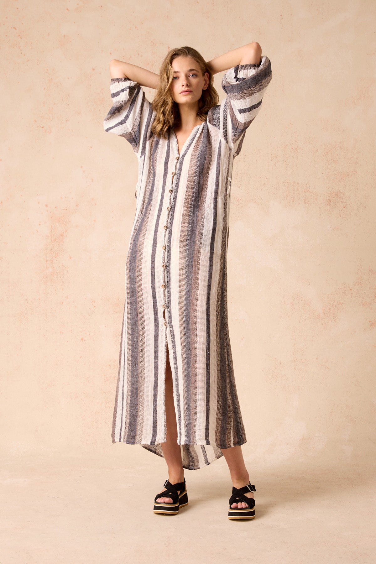 El Manto Dress + Duster - Dark Chocolate Stripe