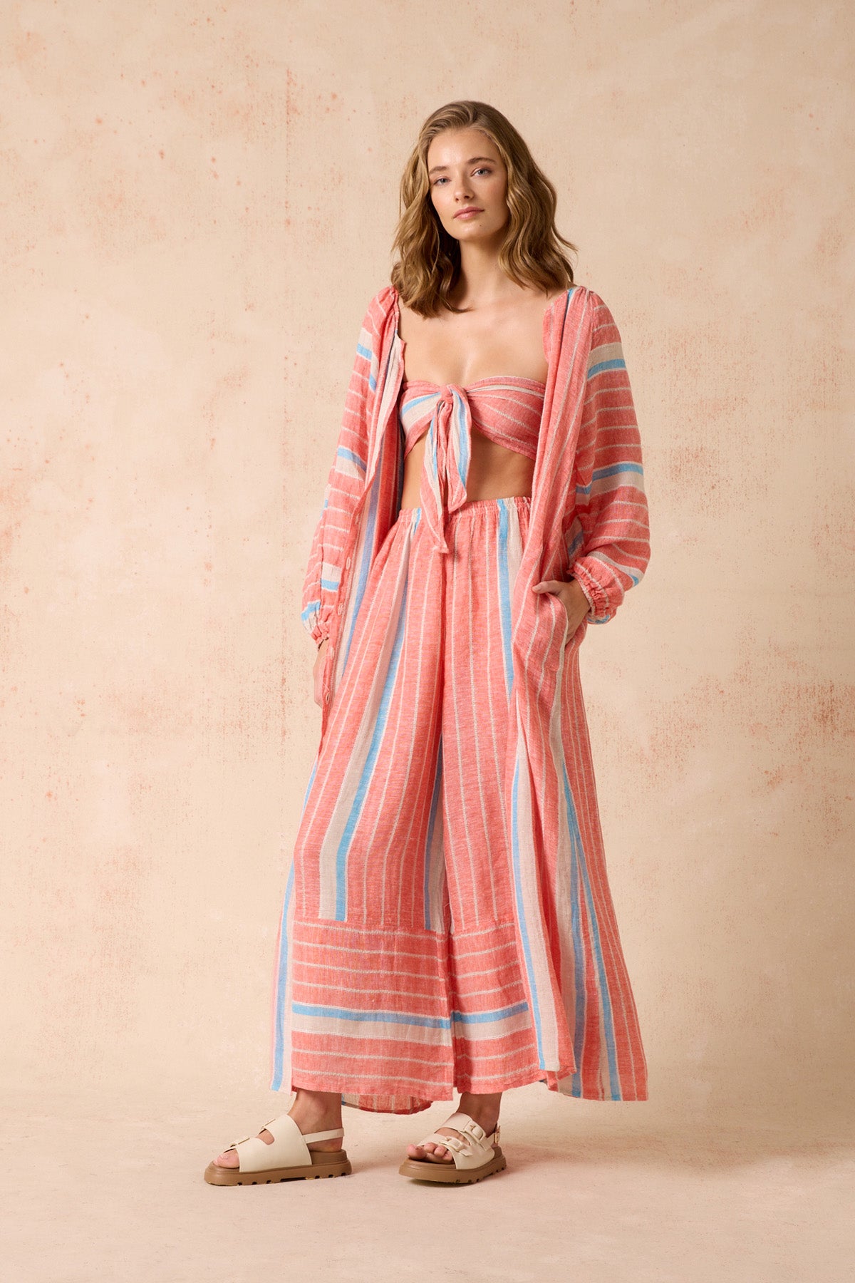 El Manto Dress + Duster - Poppy Red Stripe