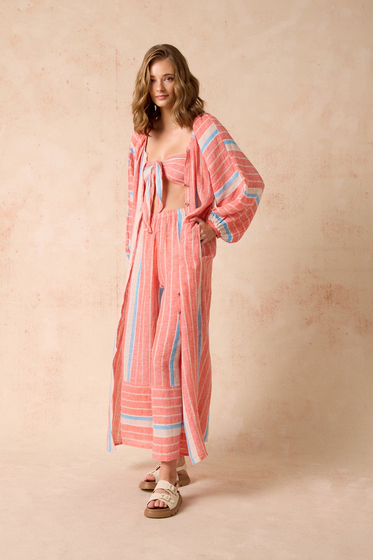 El Manto Dress + Duster - Poppy Red Stripe