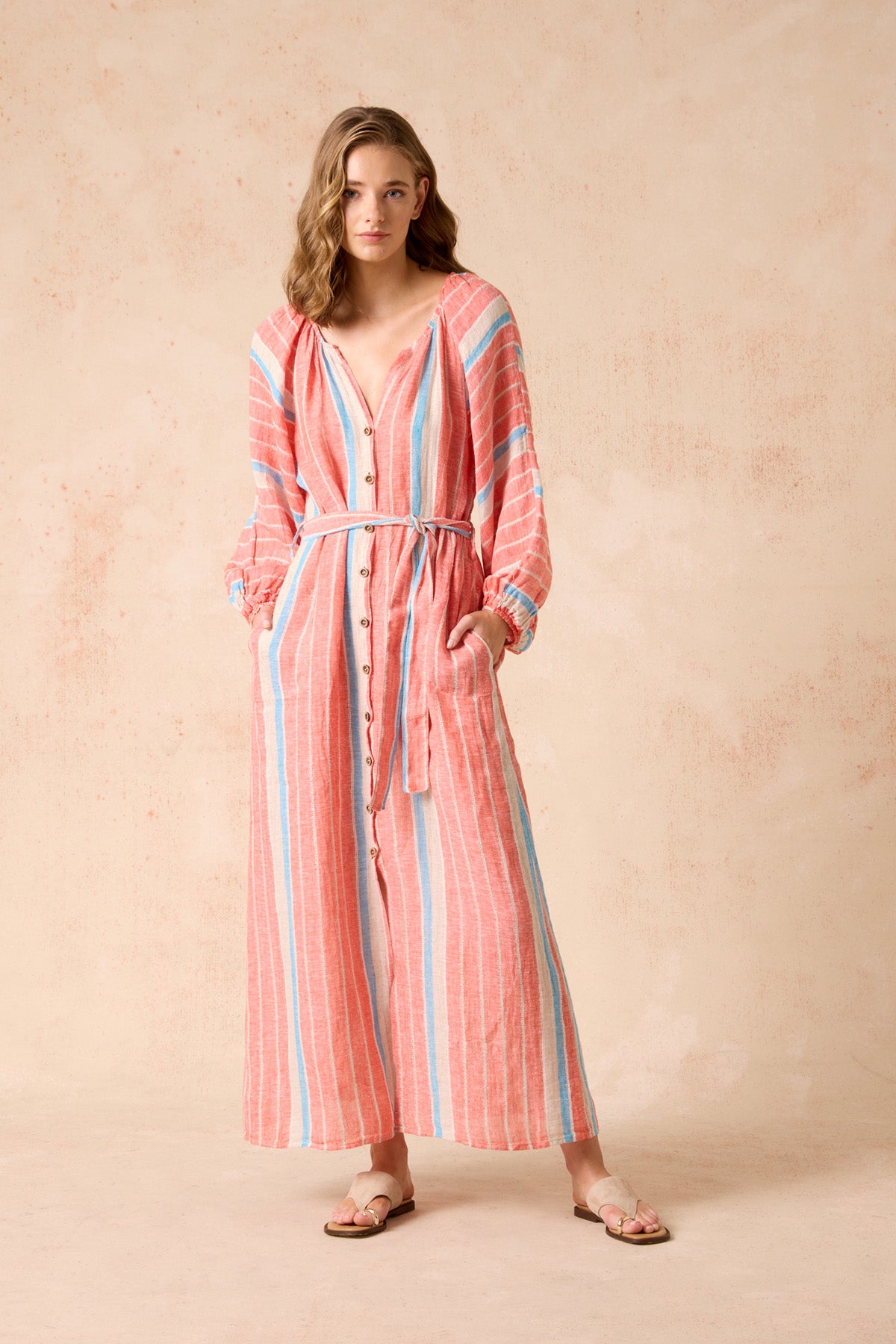 El Manto Dress + Duster - Poppy Red Stripe