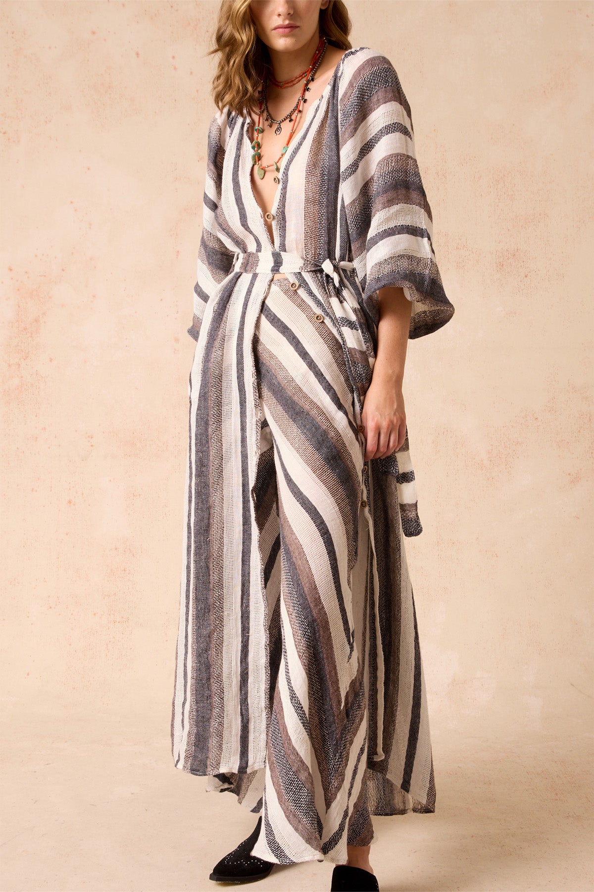 El Manto Dress + Duster - Dark Chocolate Stripe