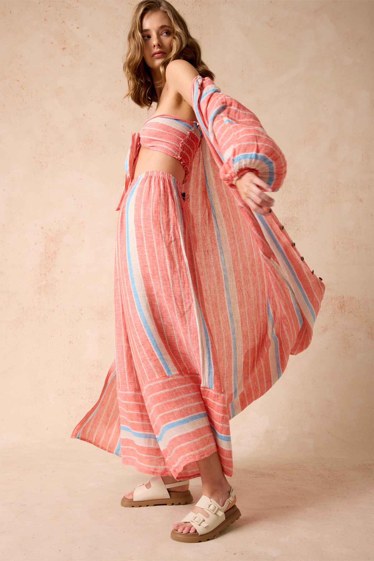 Palazzo Cuffed Pants - Poppy Red Stripe