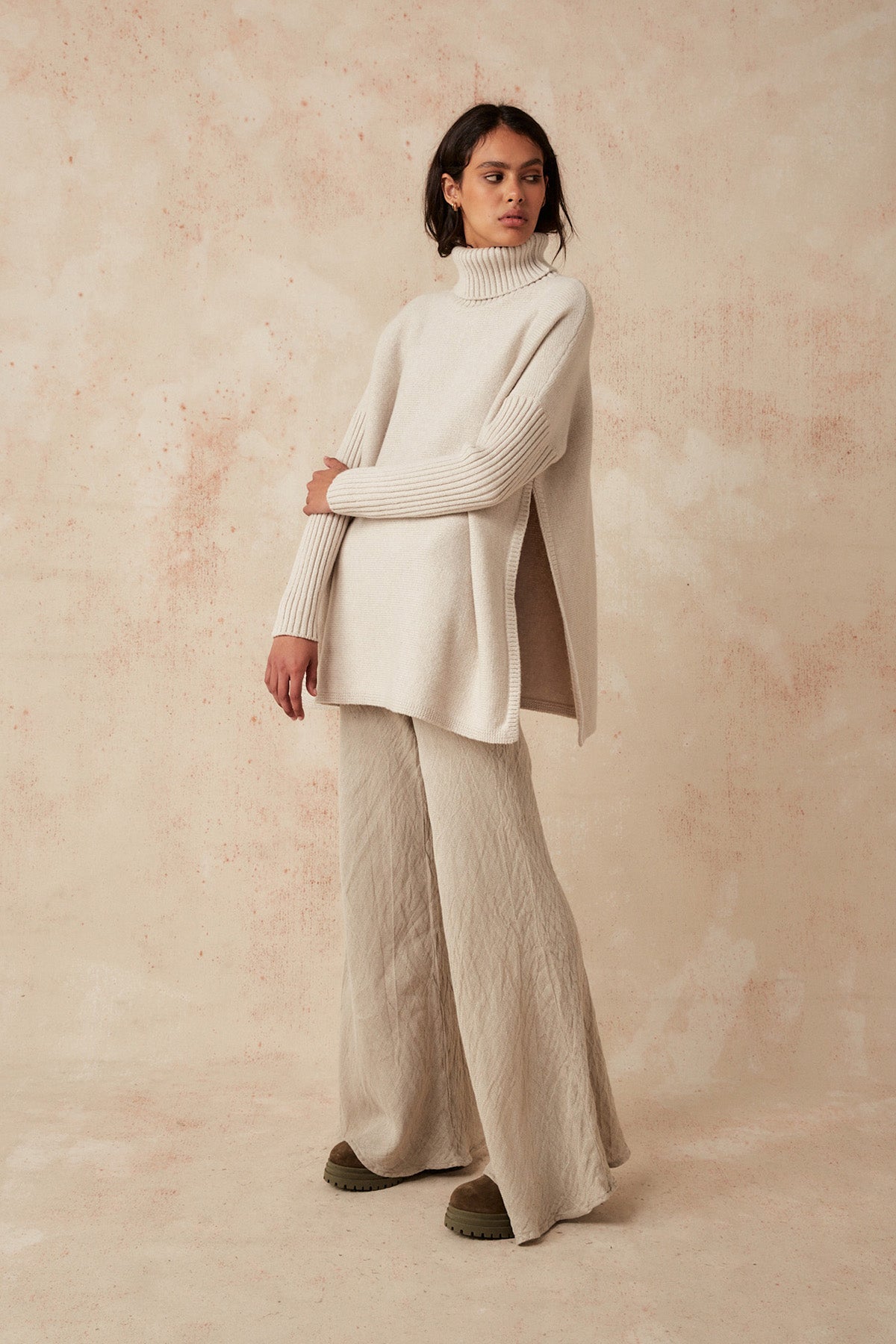 Roll Neck Jumper - Stone - LAST ONE - Size S
