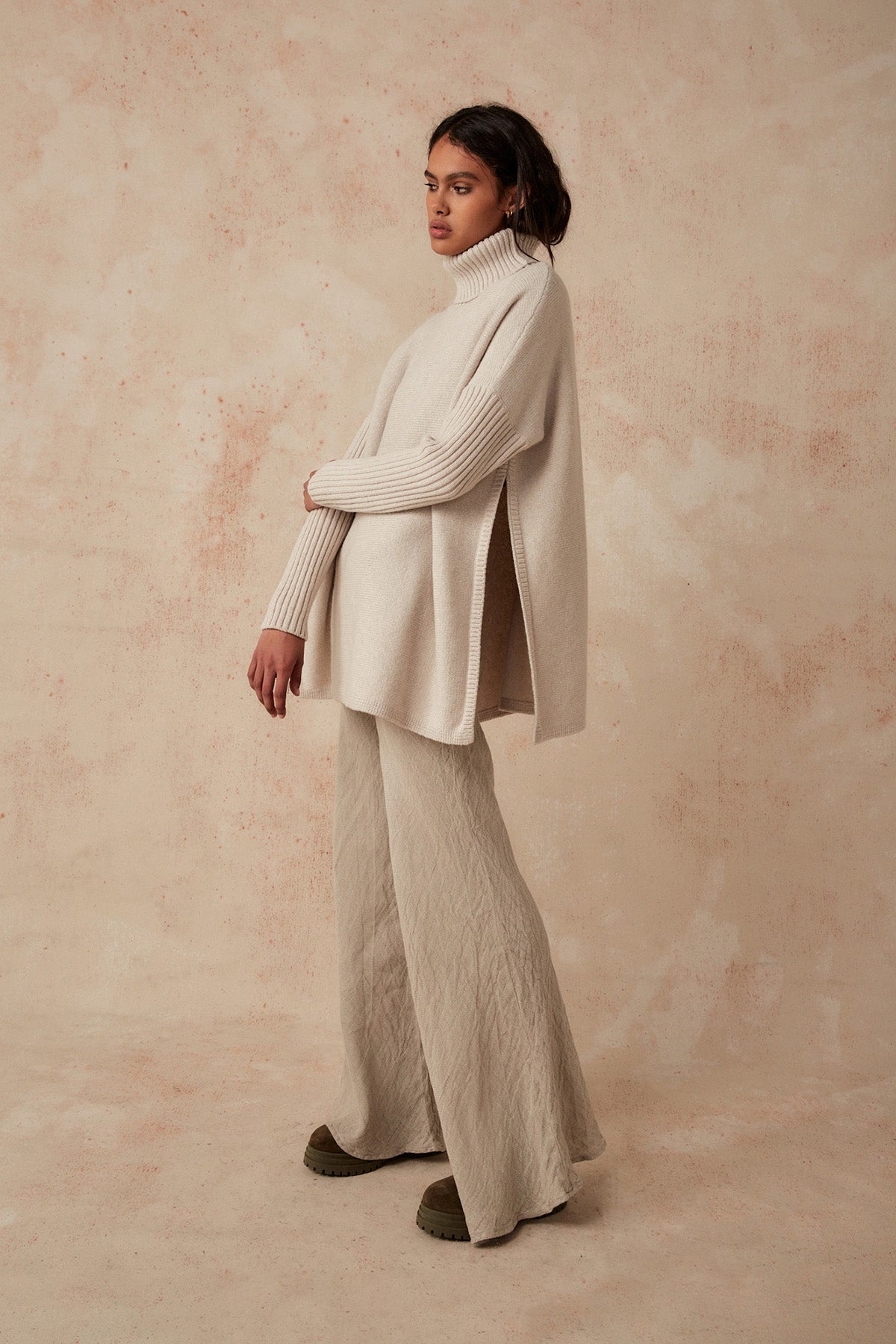 Roll Neck Jumper - Stone - LAST ONE - Size S