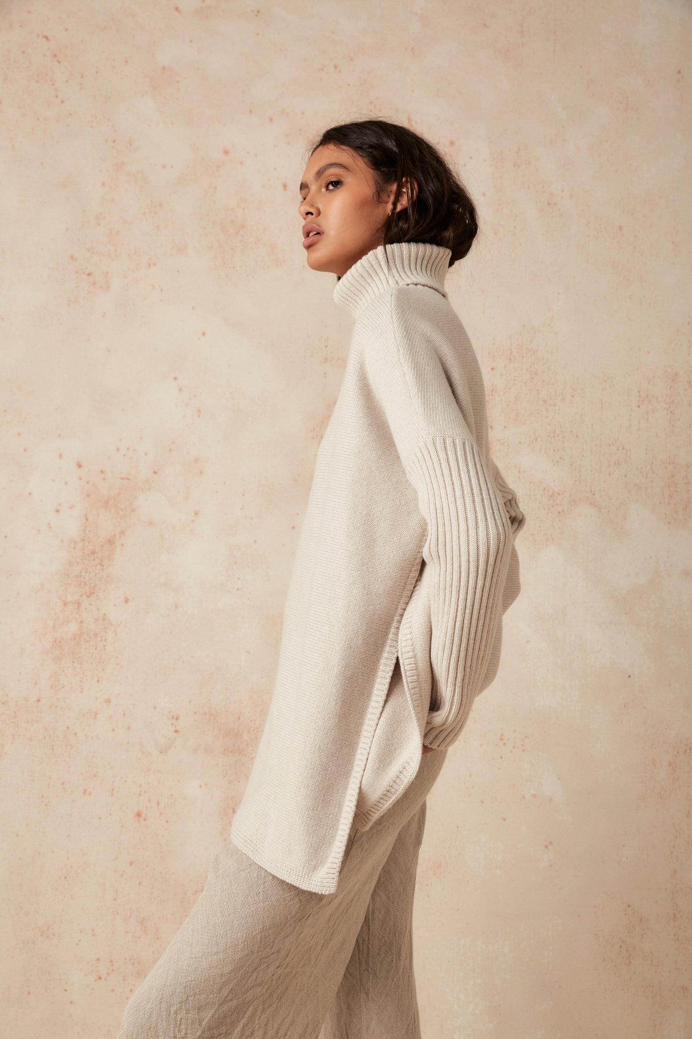 Roll Neck Jumper - Stone - LAST ONE - Size S