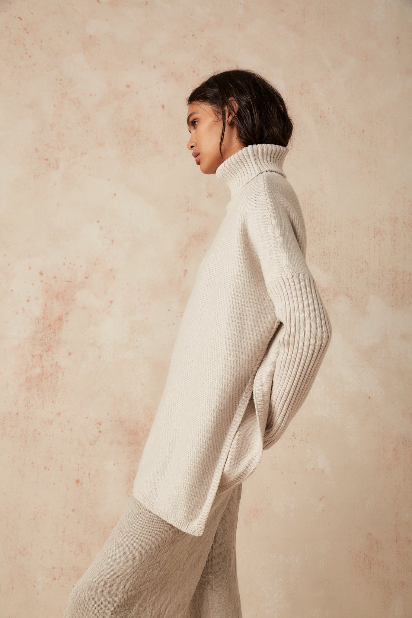 Roll Neck Jumper - Stone - LAST ONE - Size S