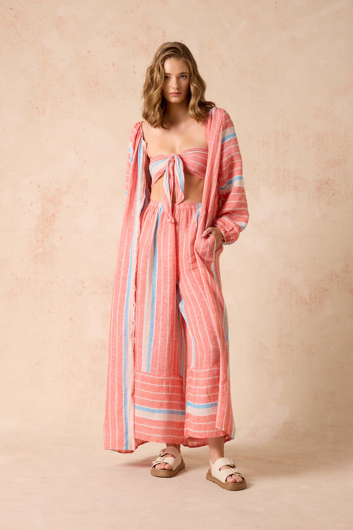 Palazzo Cuffed Pants - Poppy Red Stripe