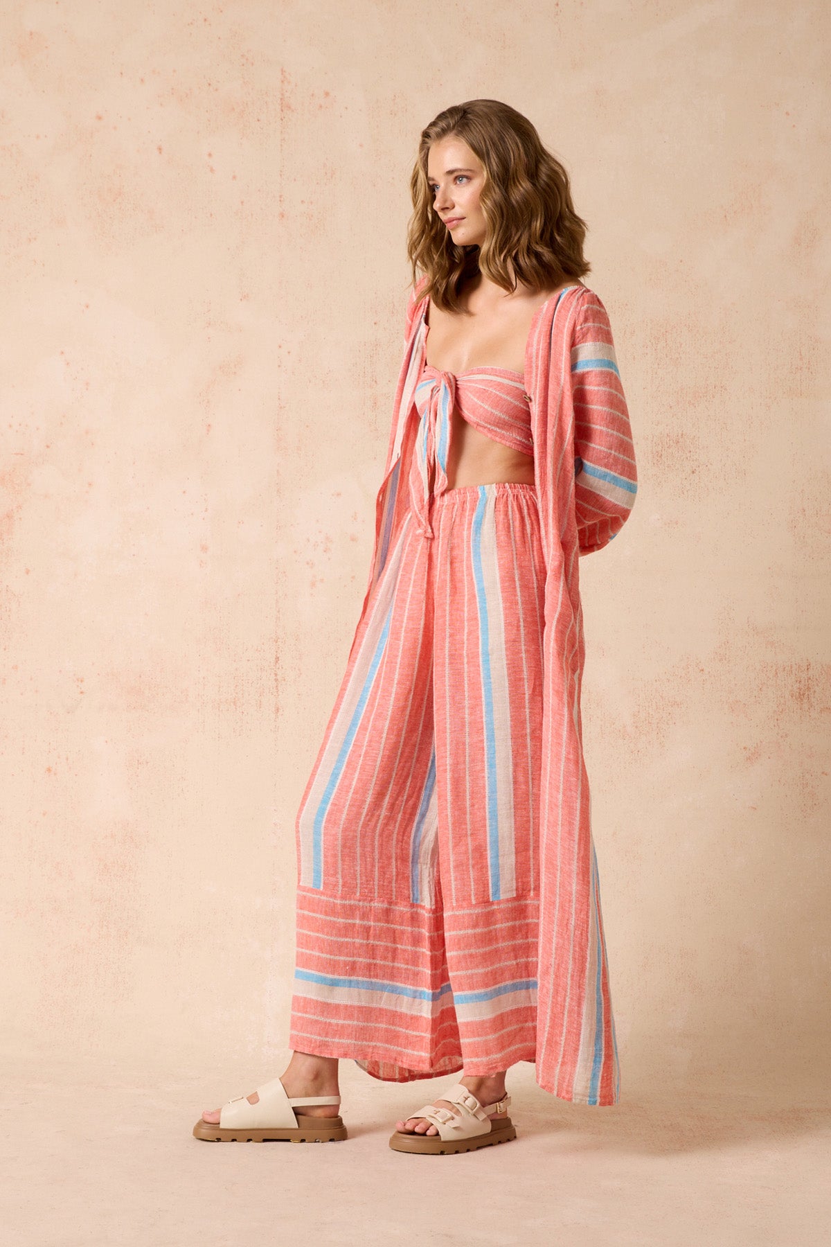 Palazzo Cuffed Pants - Poppy Red Stripe