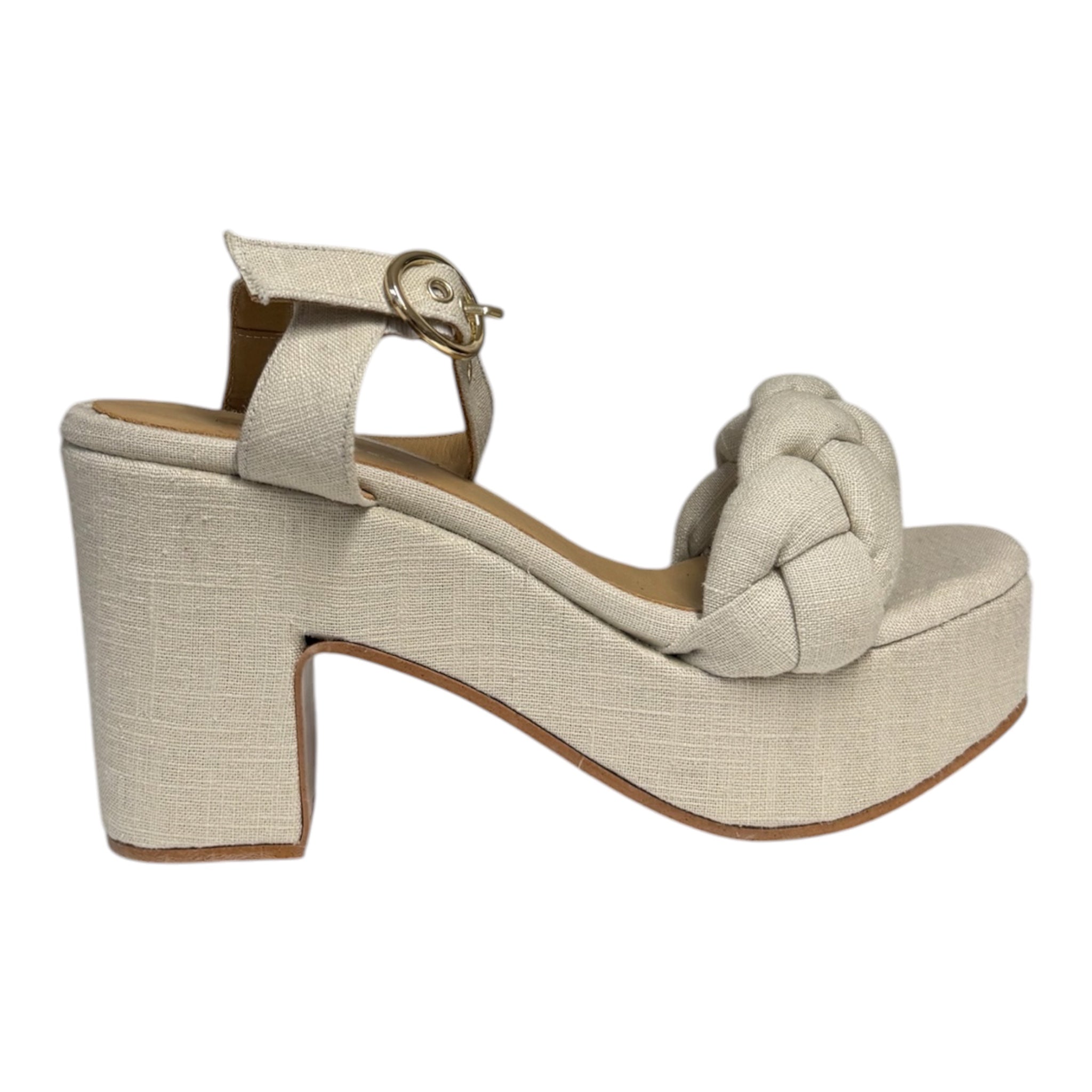 Linen Stacked Heel - Oatmeal