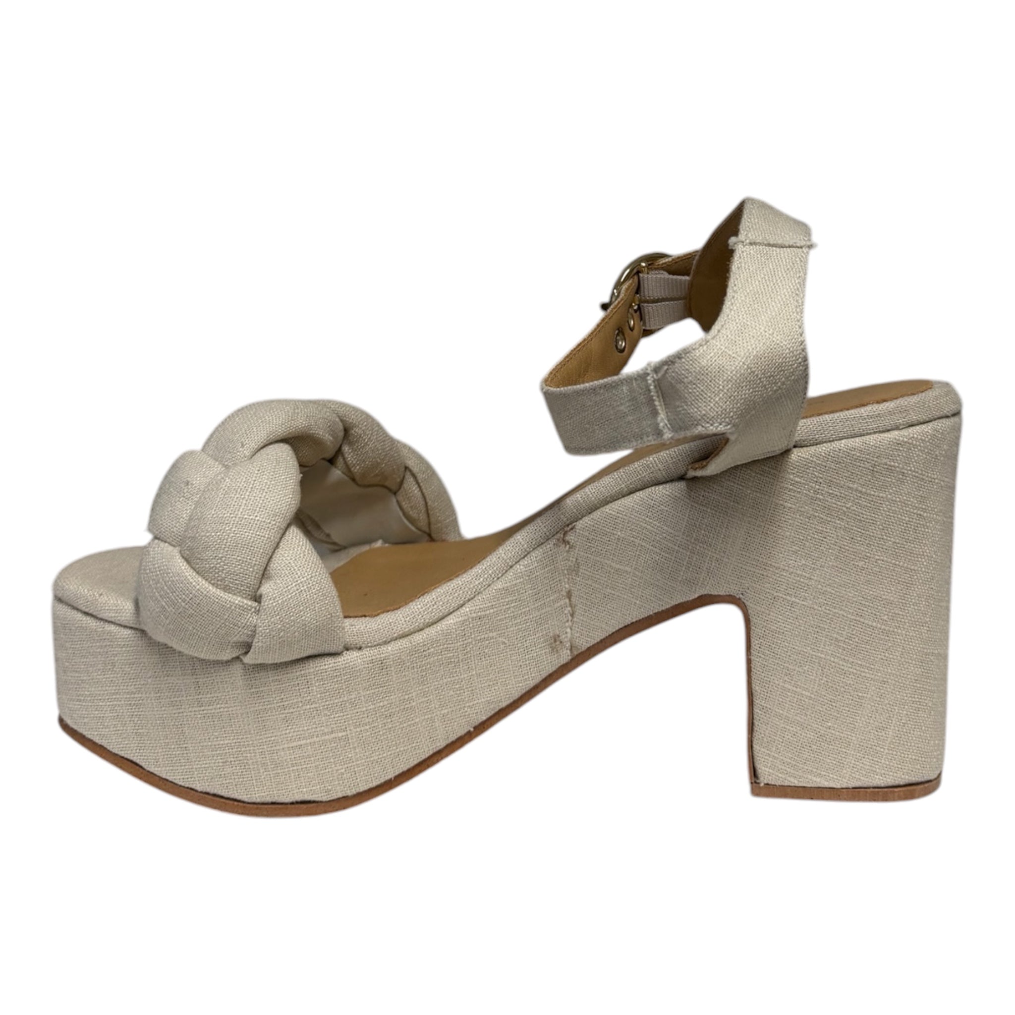 Linen Stacked Heel - Oatmeal