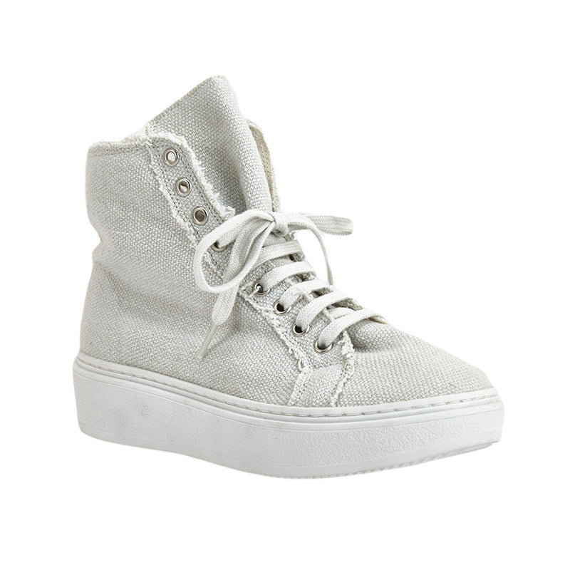 Linen High Top Sneaker - Ice White - Sample size 37
