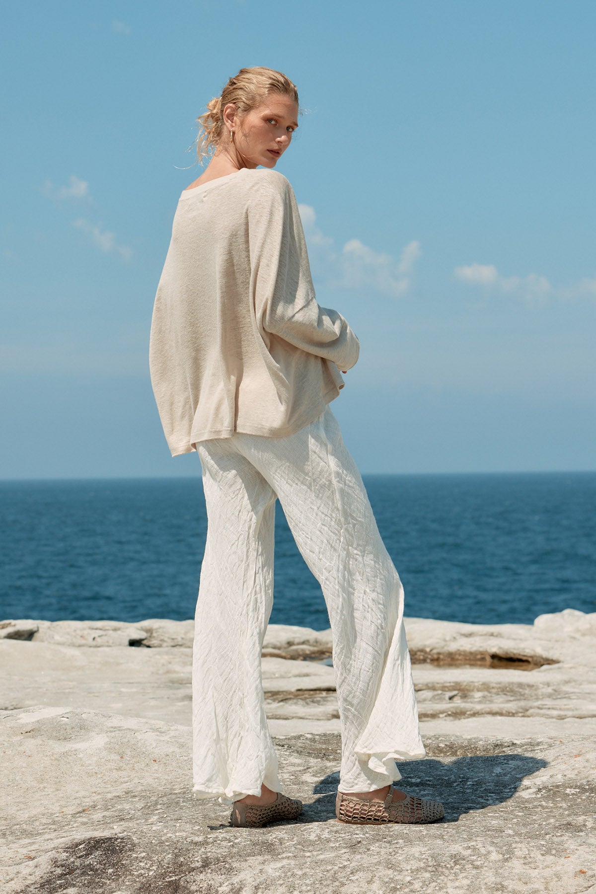 Box Linen Long Sleeve Tee - Natural