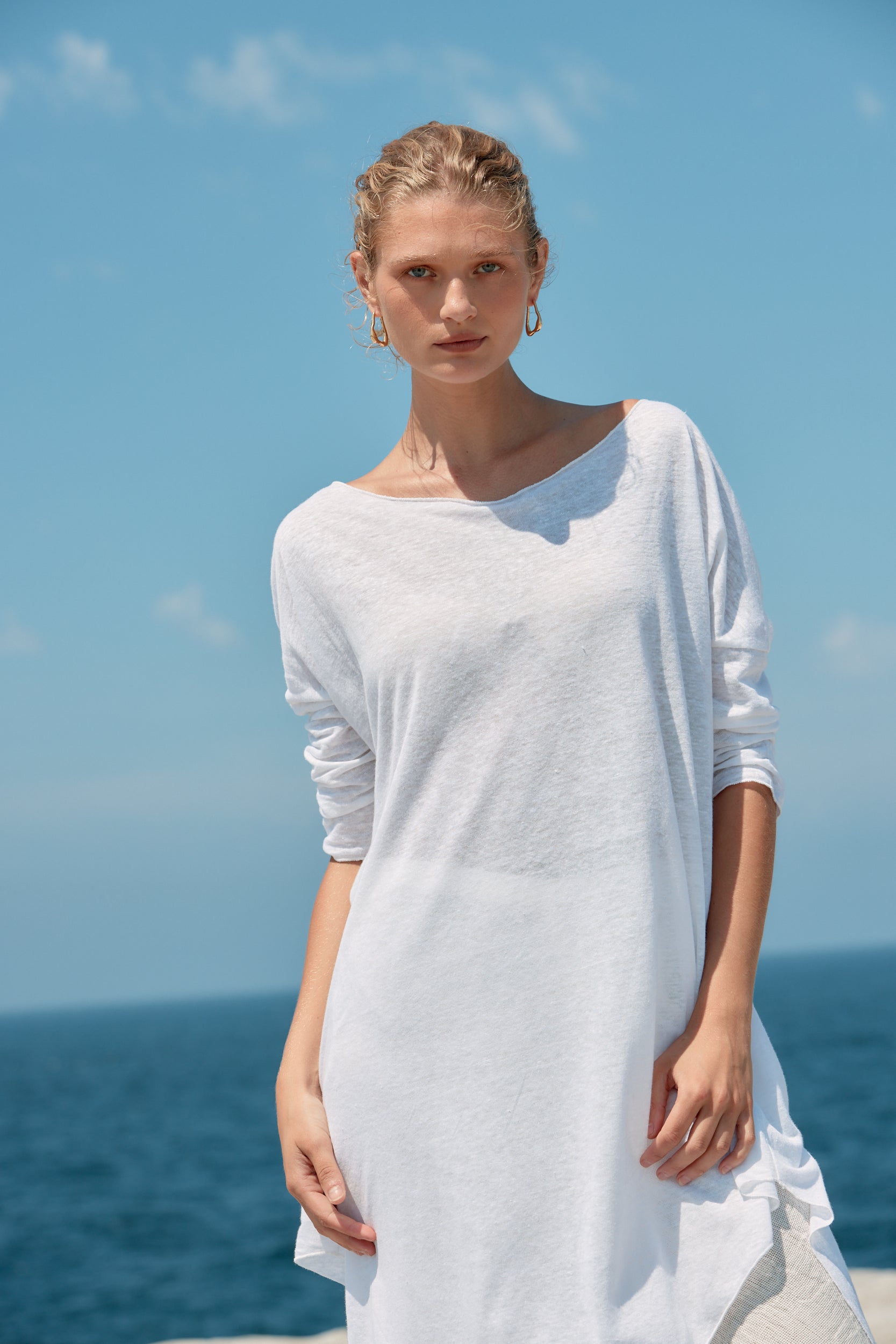 Assymetric Linen Midi Dress - White