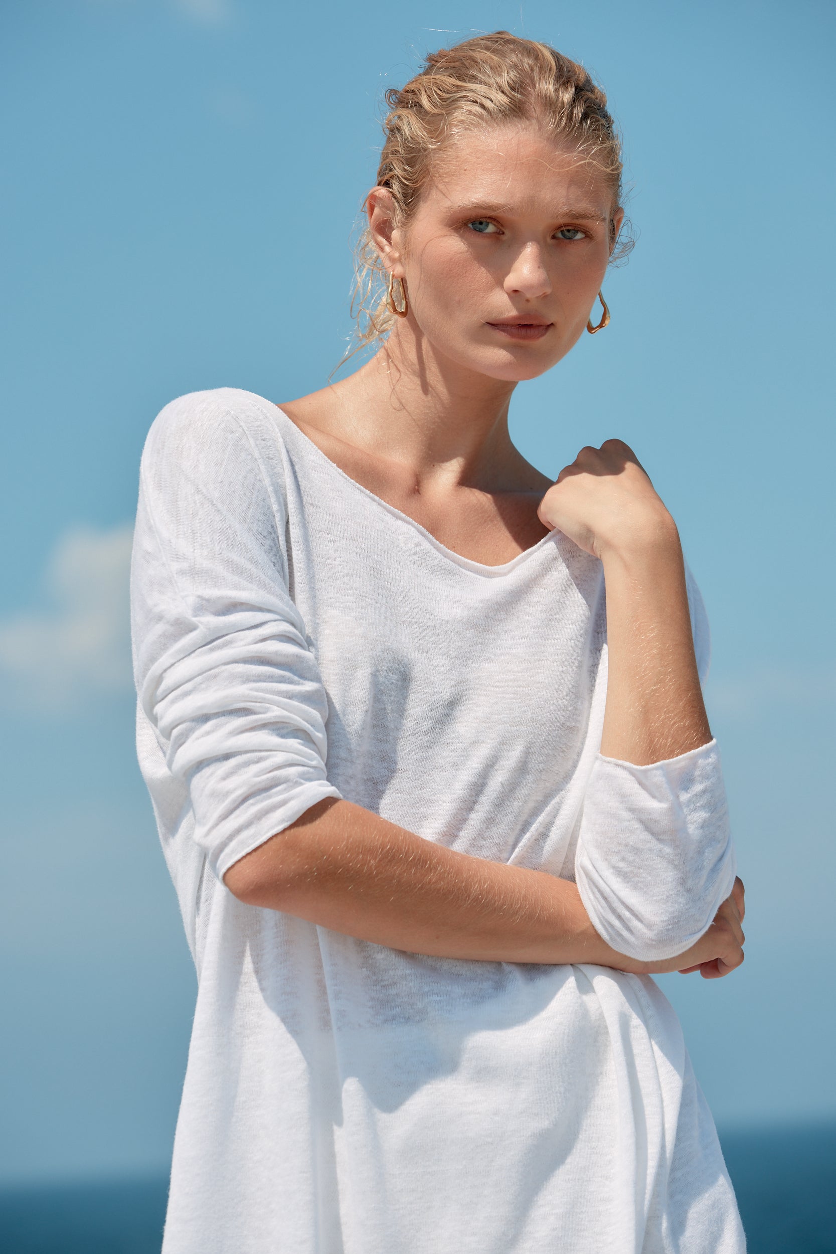 Assymetric Linen Midi Dress - White