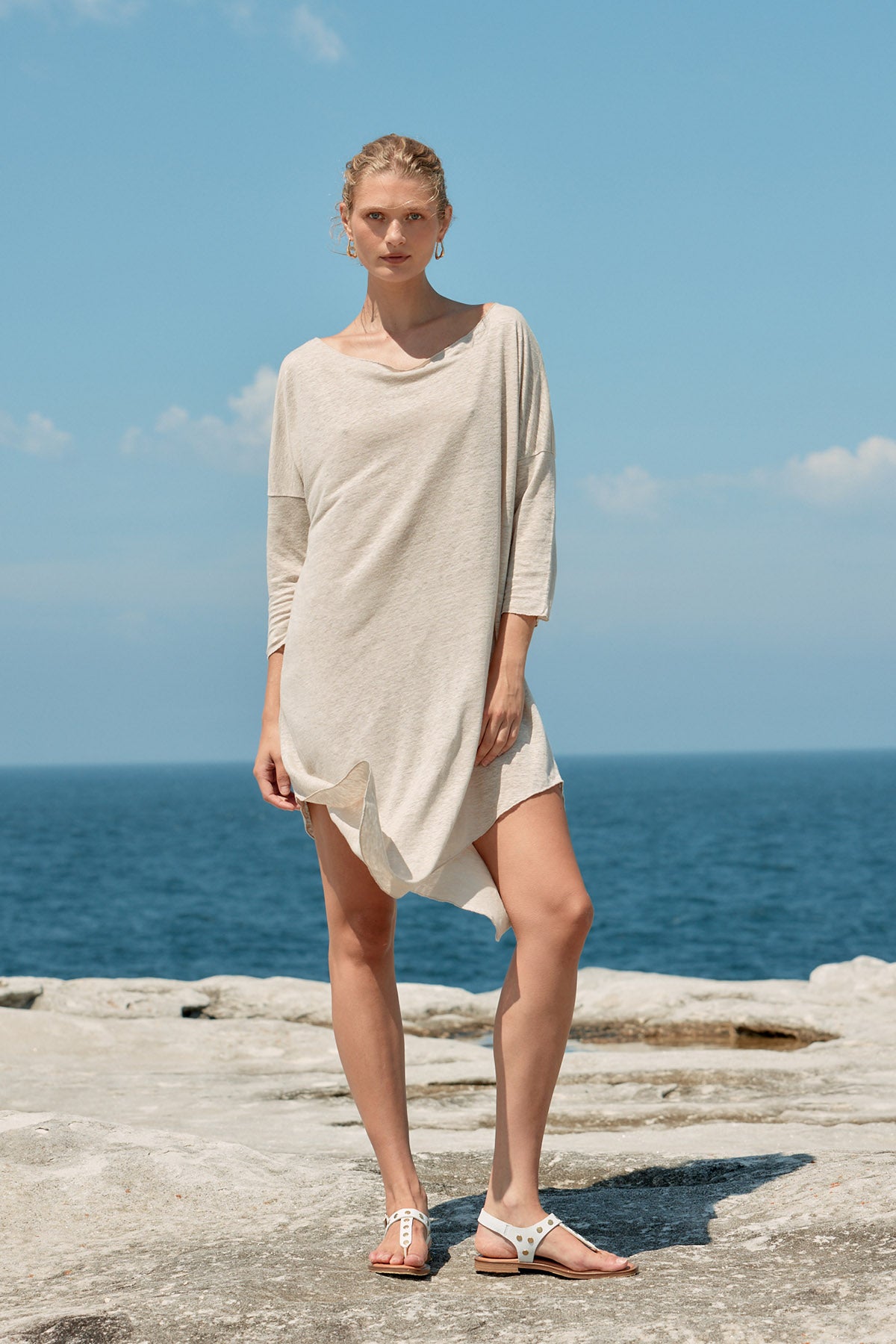 Assymetric Linen Midi Dress - Natural