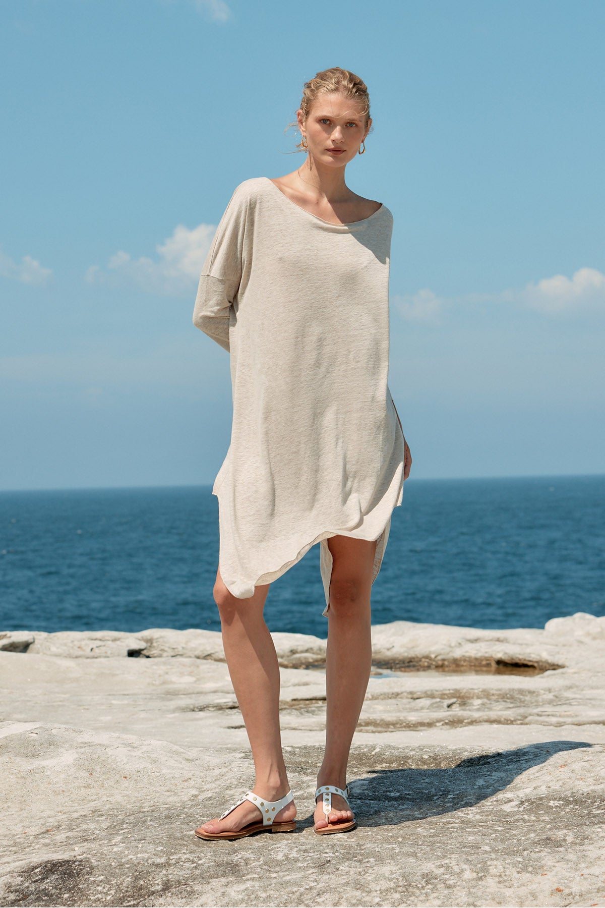Assymetric Linen Midi Dress - Natural