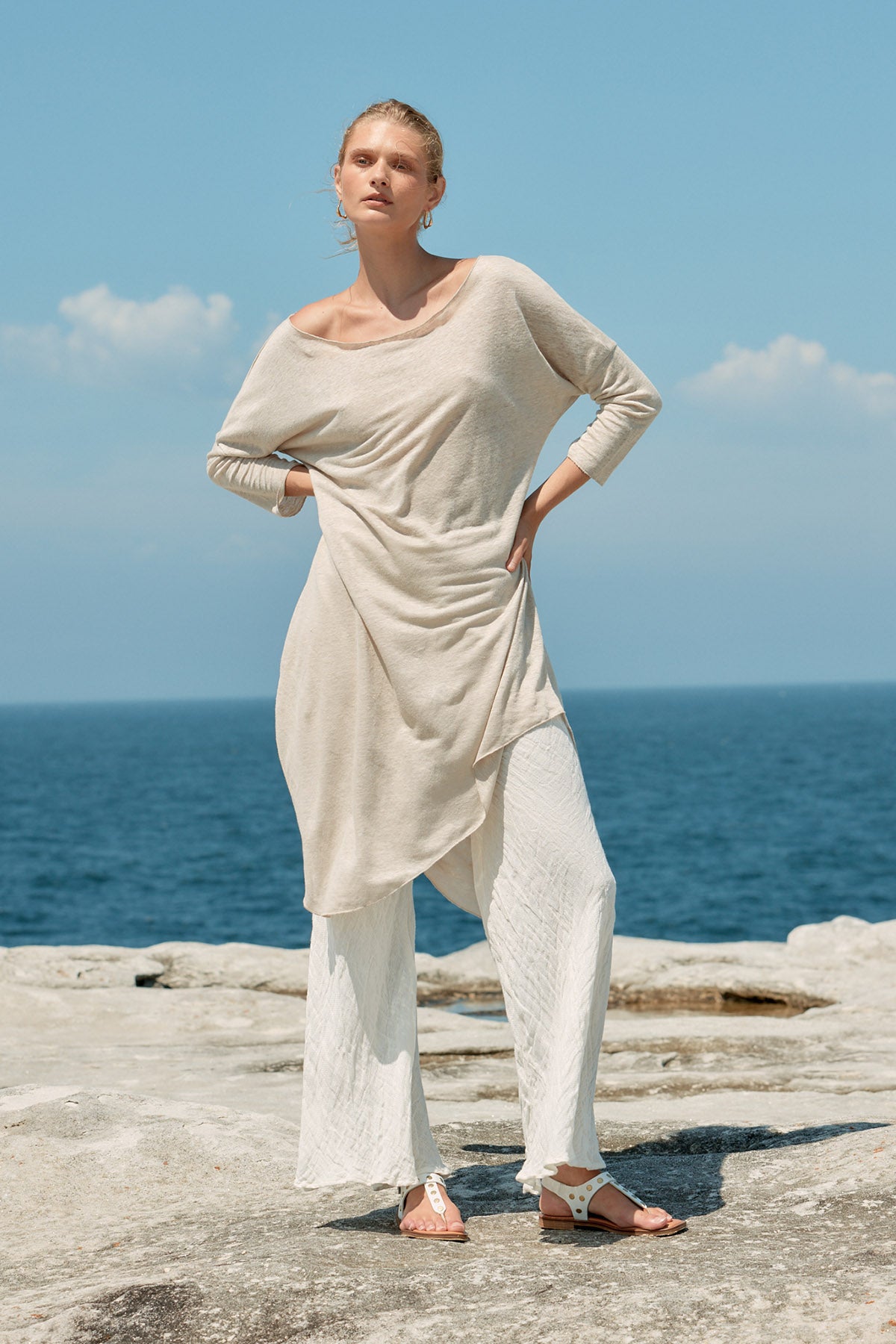 Assymetric Linen Midi Dress - Natural