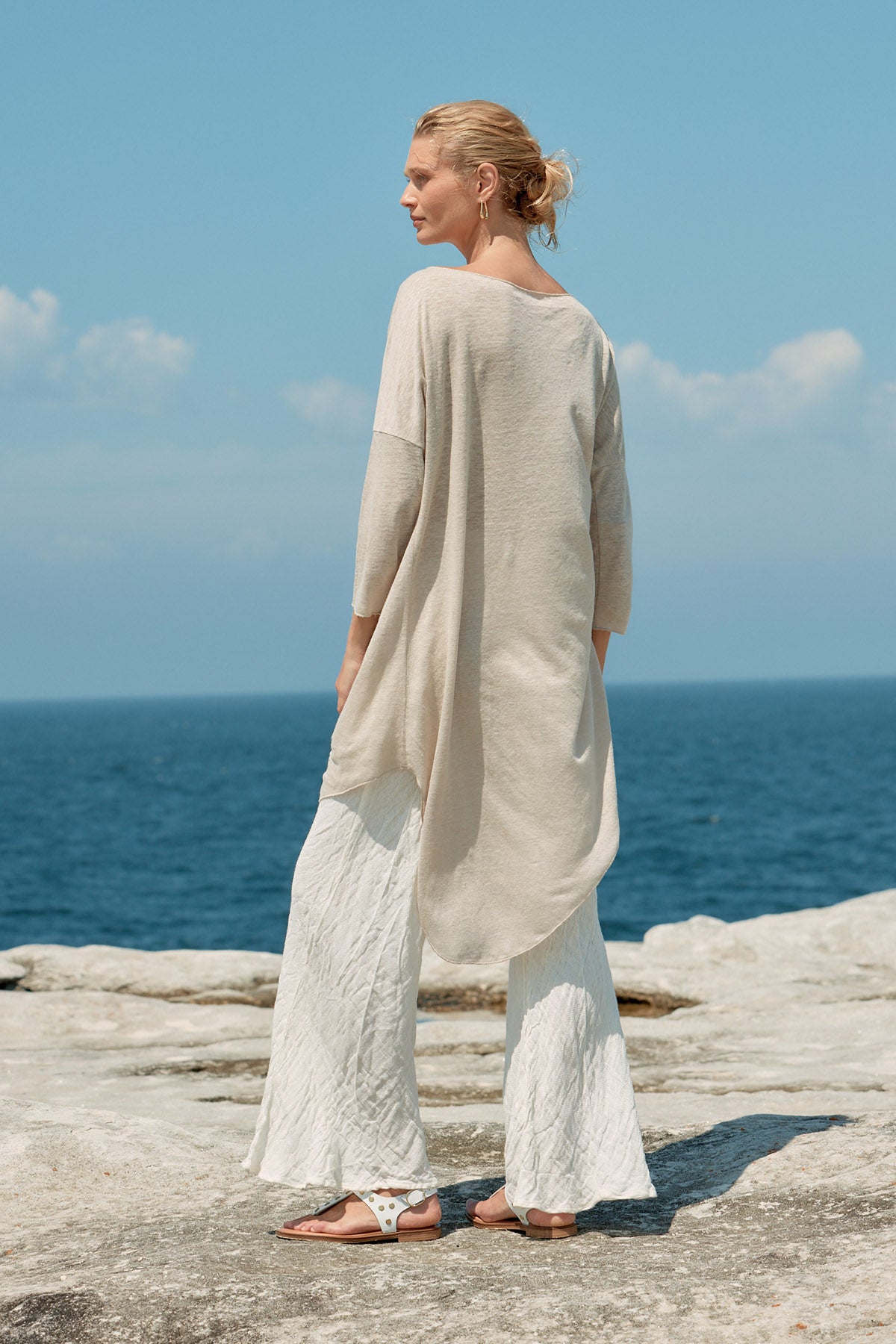 Assymetric Linen Midi Dress - Natural