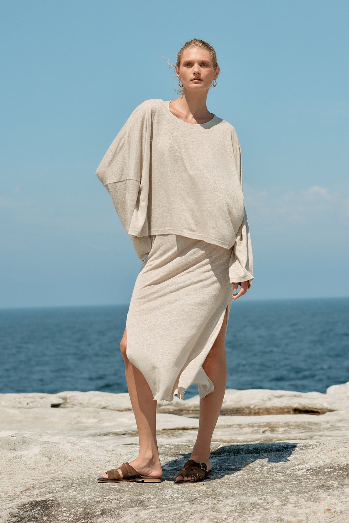 Box Linen Long Sleeve Tee - Natural