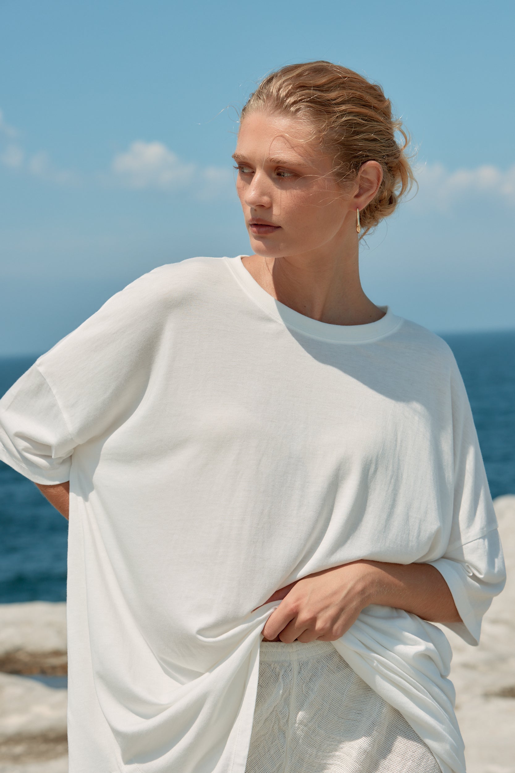 Cotton/Tencel Short T-Shirt Dress - White