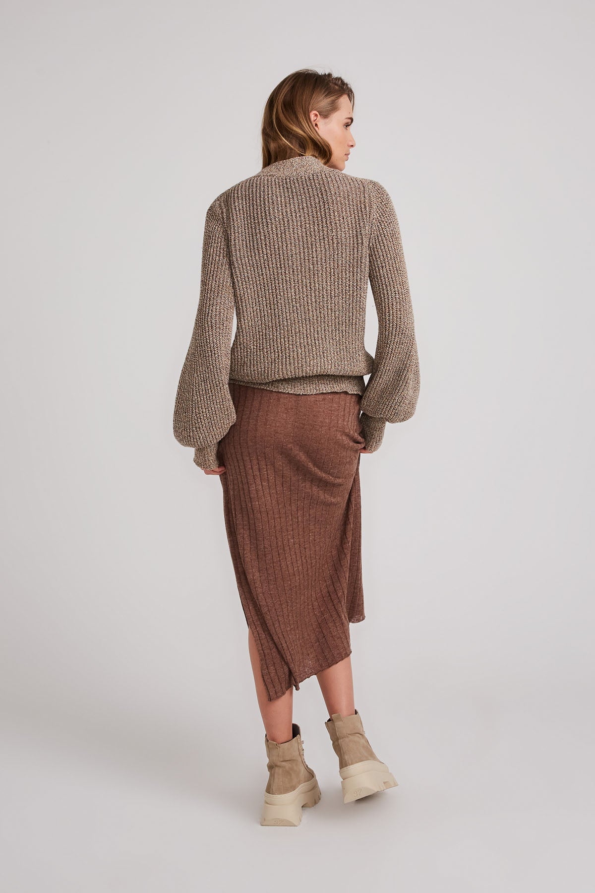 Relia Ribbed Linen Skirt - Chocolate