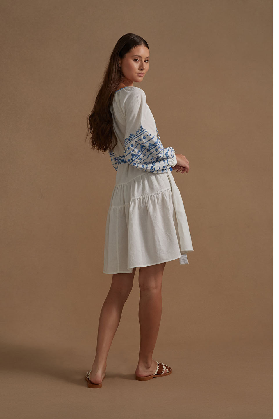 Cotton Embroidered Corfu Dress - White Azure