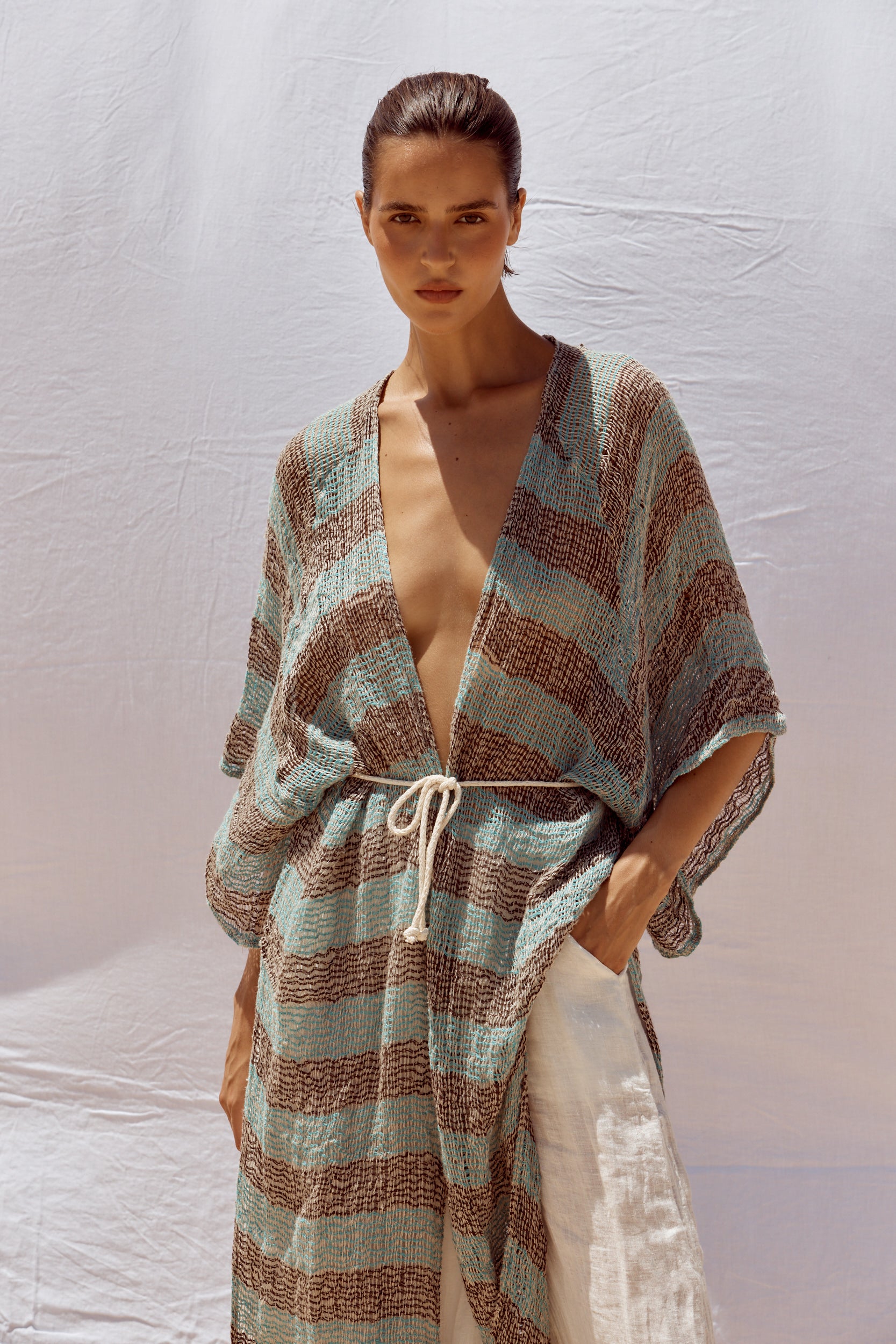 Corda Maxi Duster - Chocolate/Turquoise Pescatore Stripe