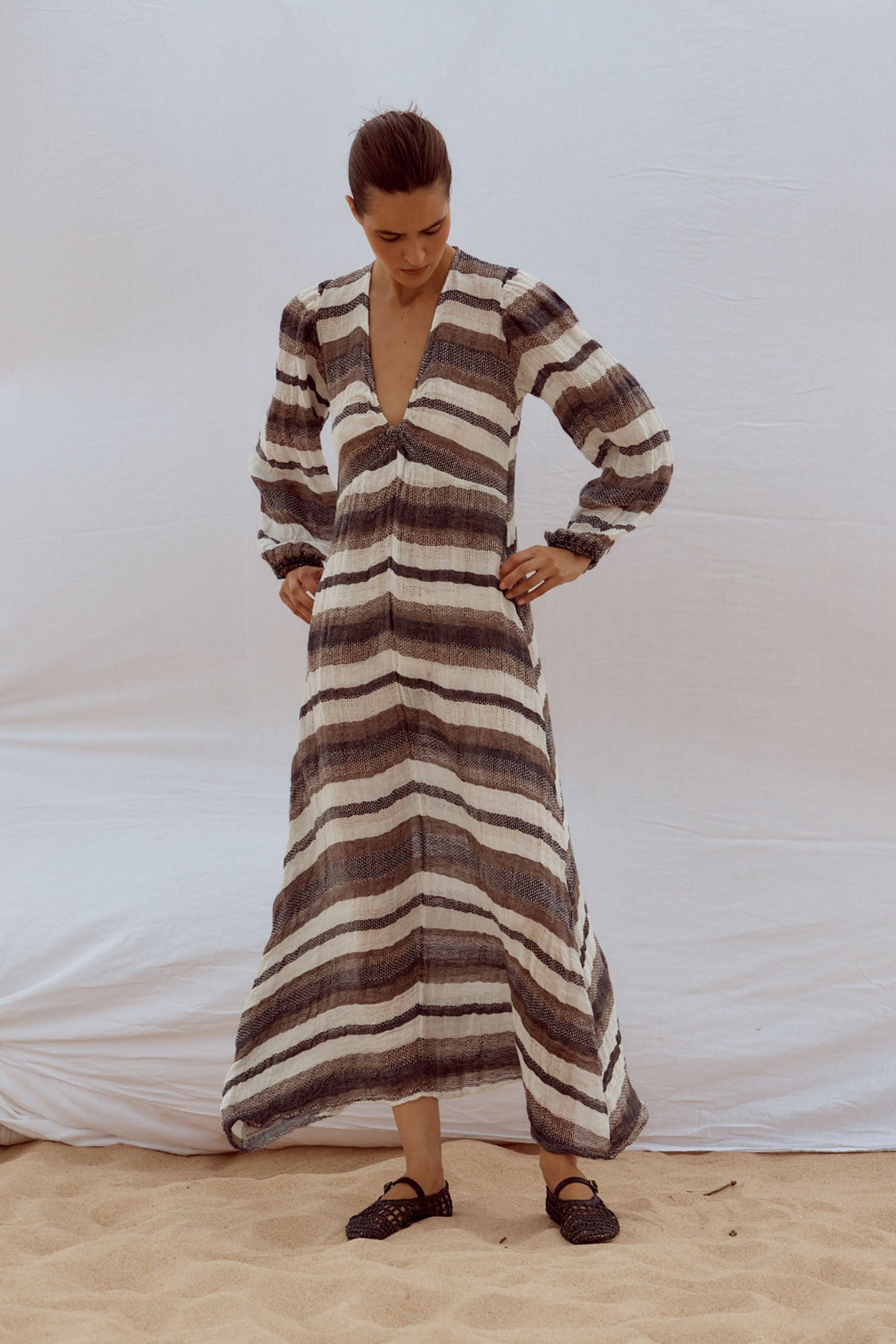 Ti Amo Maxi Dress - Dark Chocolate Stripe - Last One