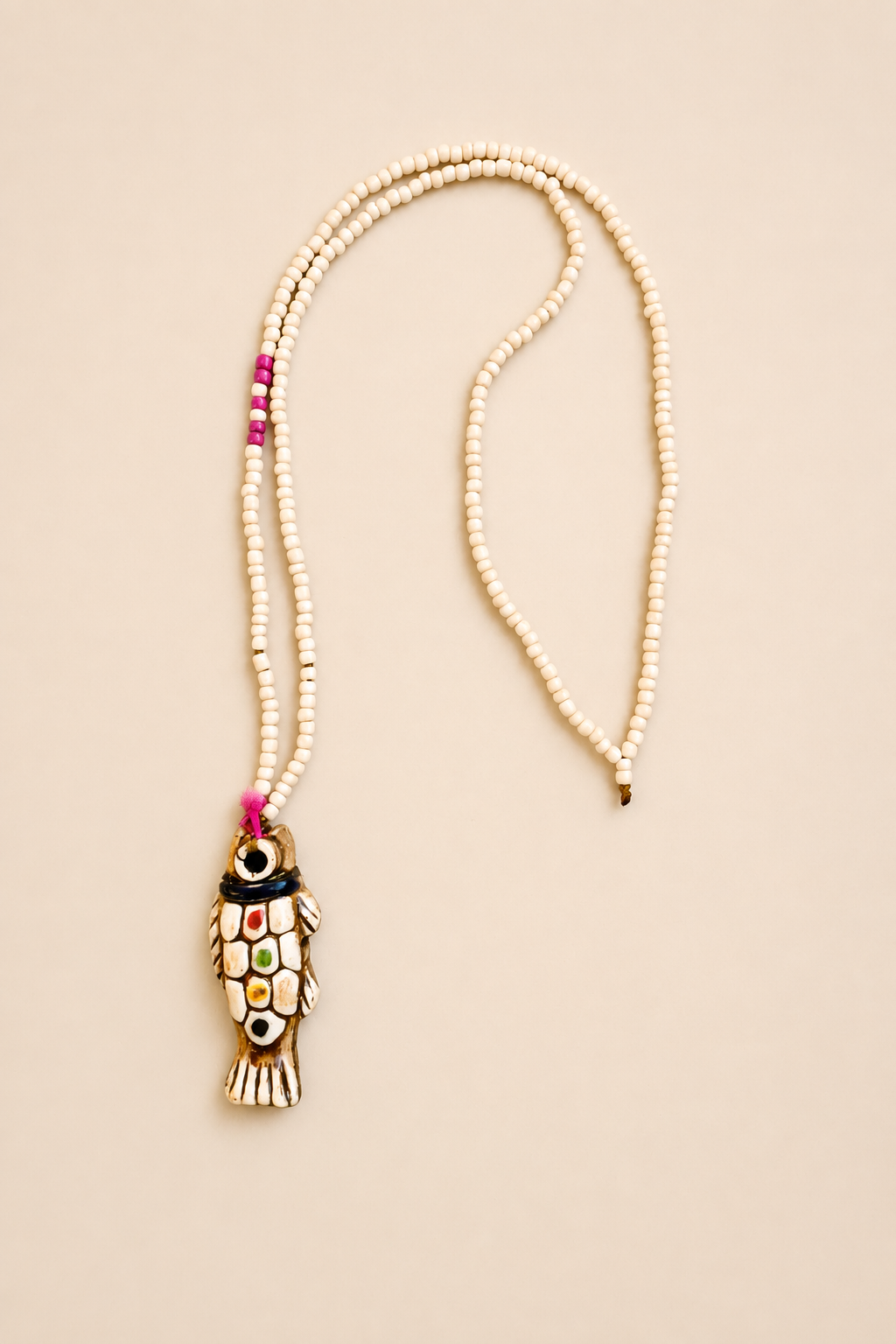 Nomad Fish Necklace - Cream/Fuchsia