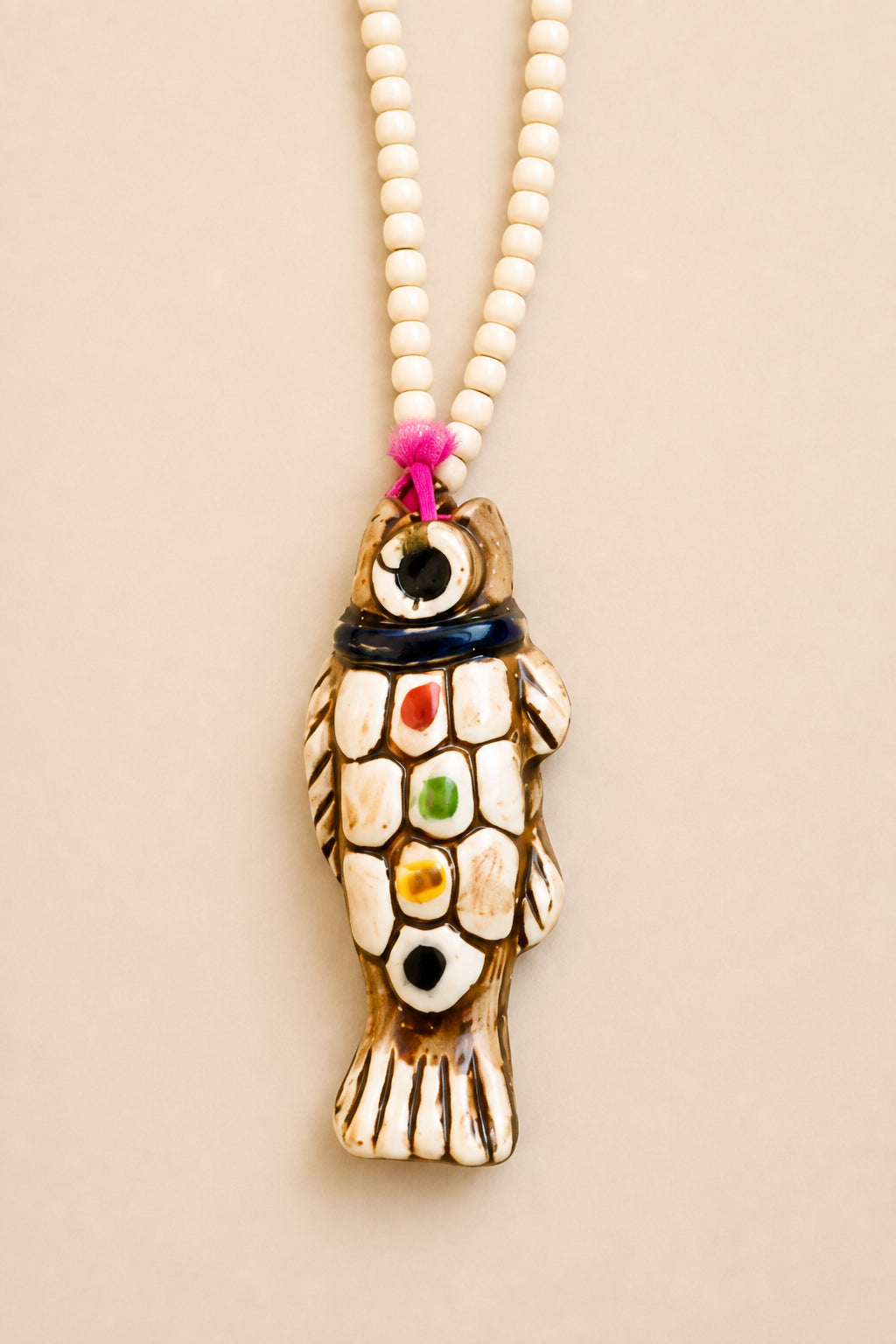 Nomad Fish Necklace - Cream/Fuchsia
