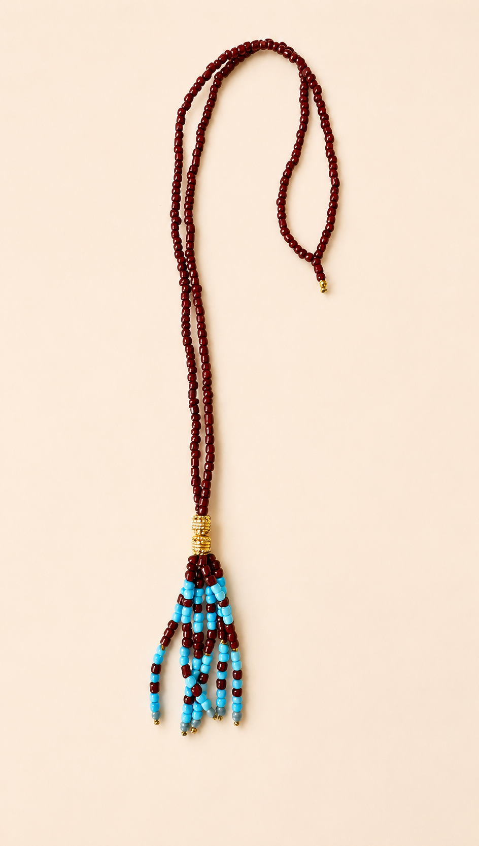 Palm Spring Long Necklace - Burgundy/Light Turquoise