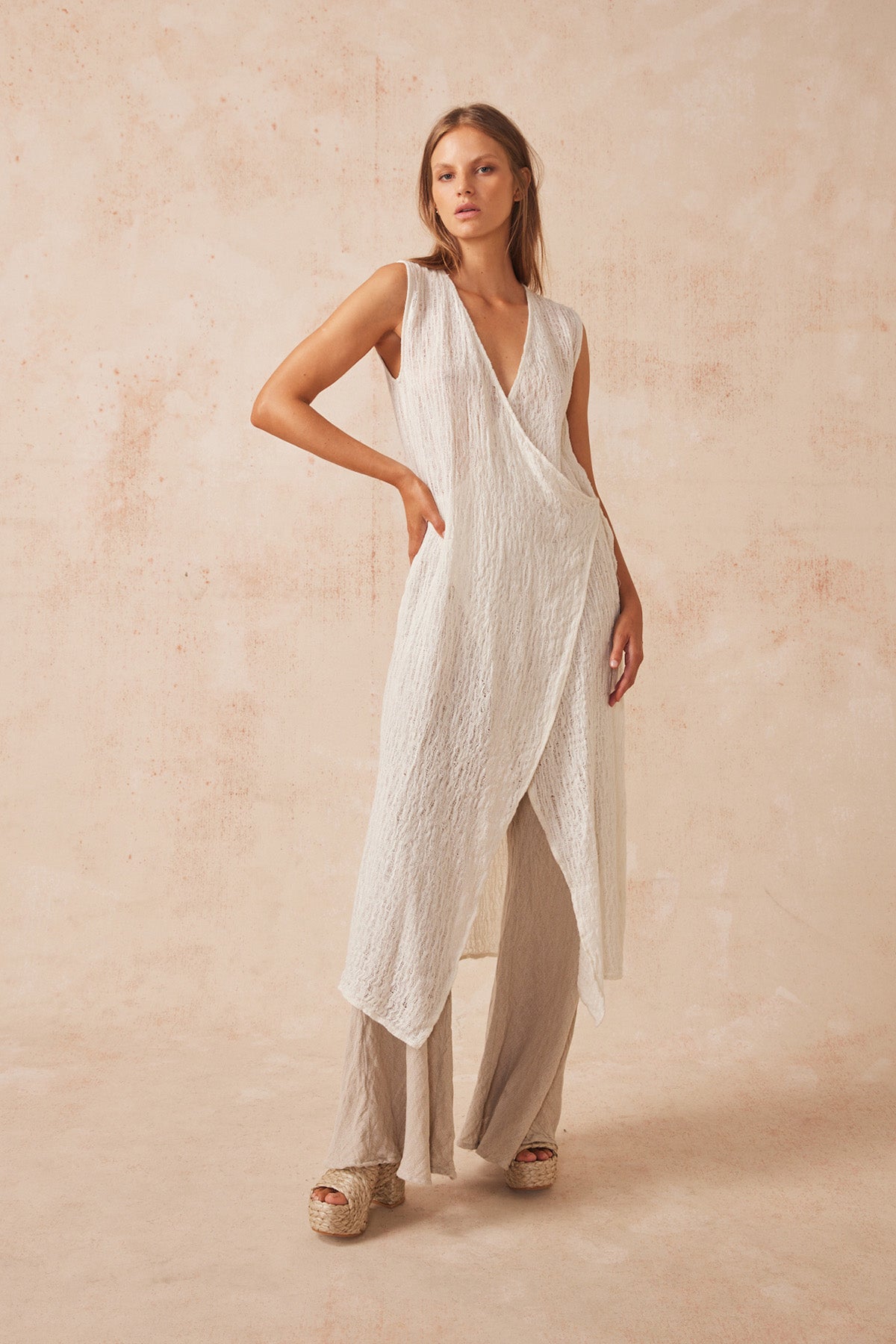 Atlas Slip Midi Dress - Stracciatella Panna