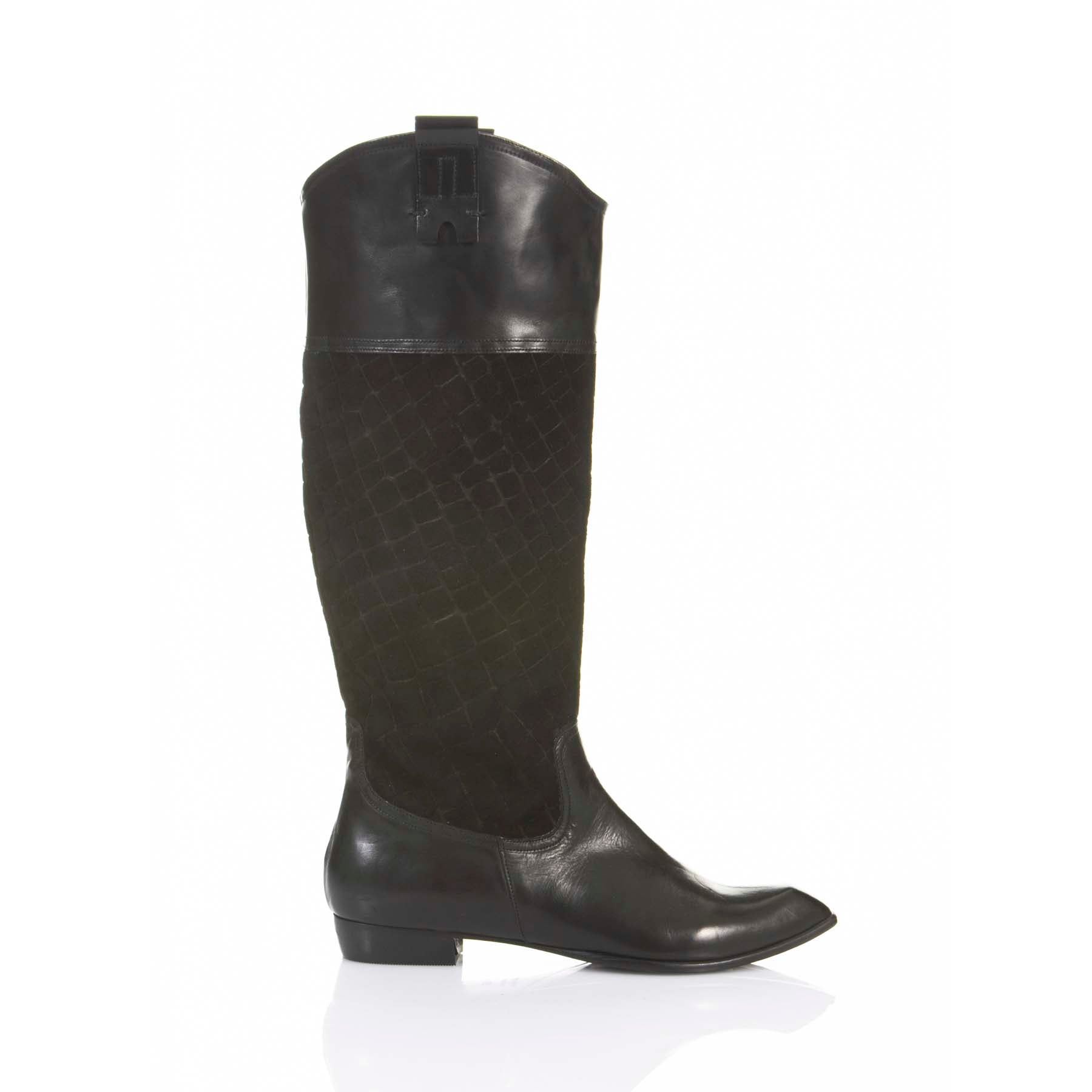 Croc Suede Cowboy Boots - BLACK