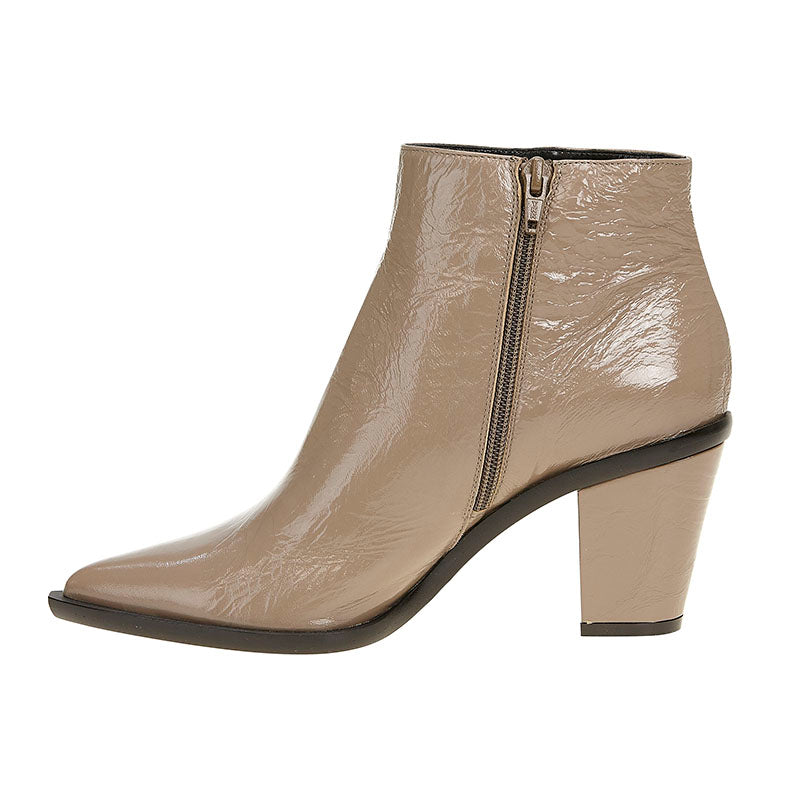 Stacked Heel Boot - Nude Patent