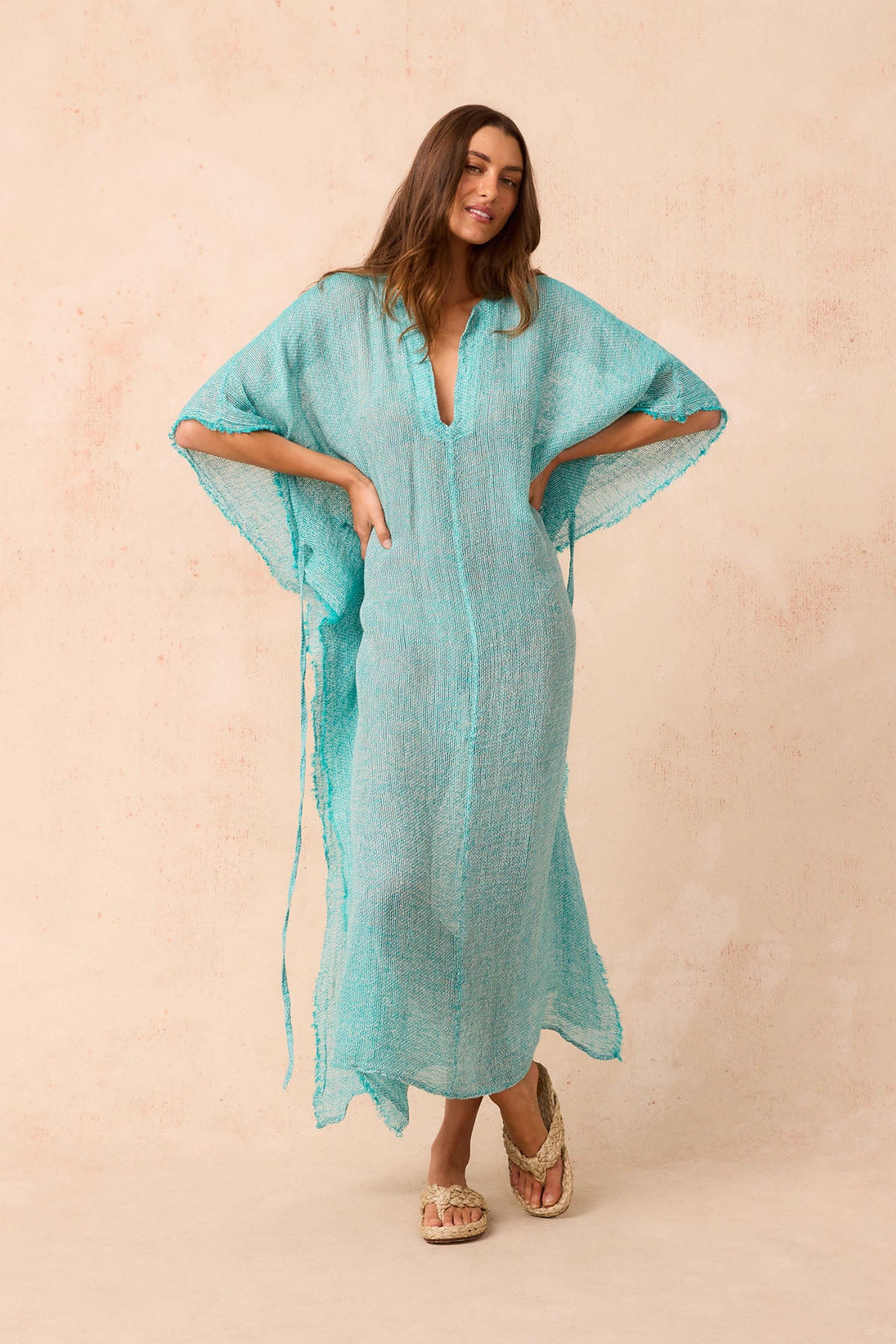 Corfu Kaftan Dress- Rete Turquoise
