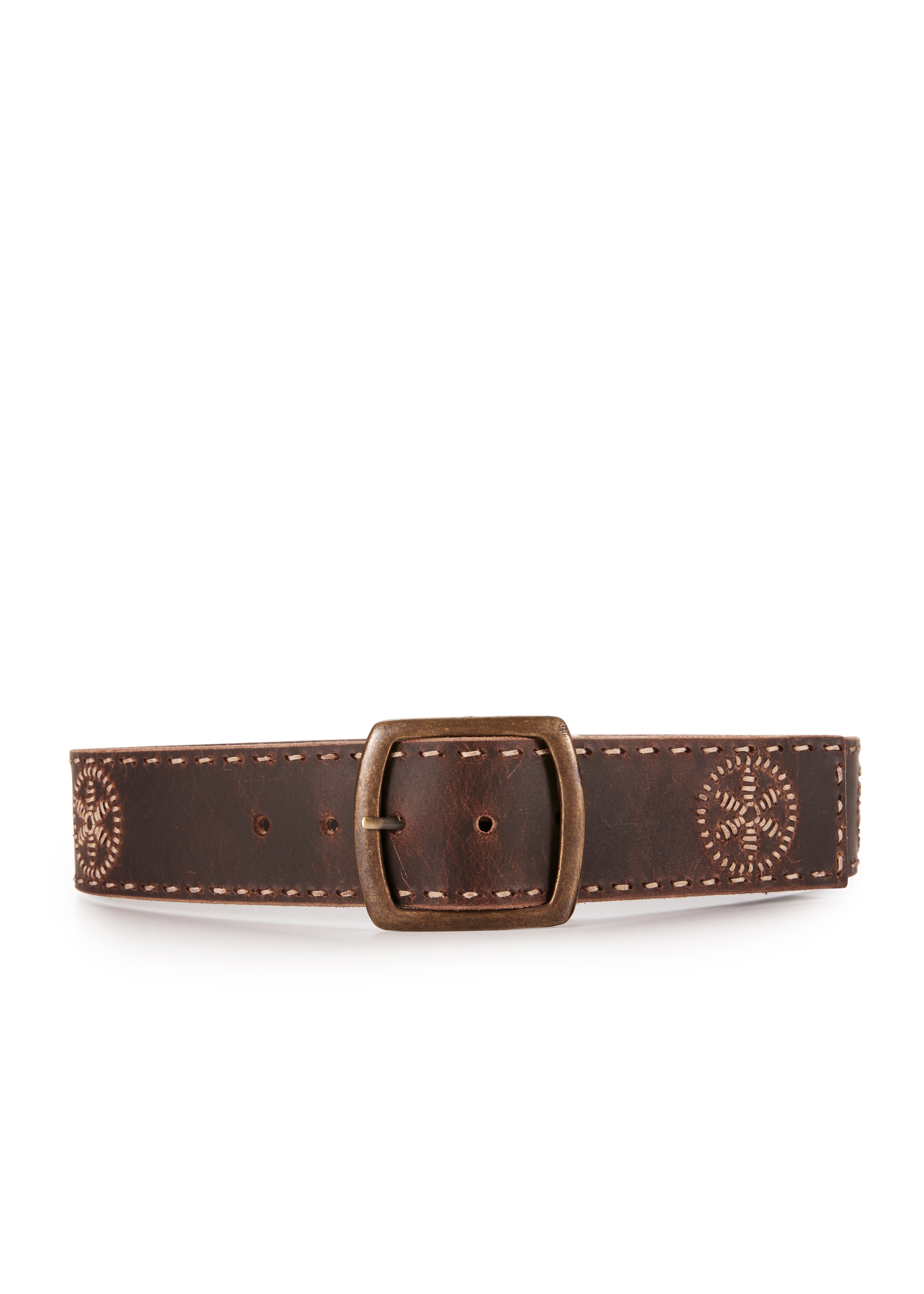 Wide Embroidered Belt - Chocolate