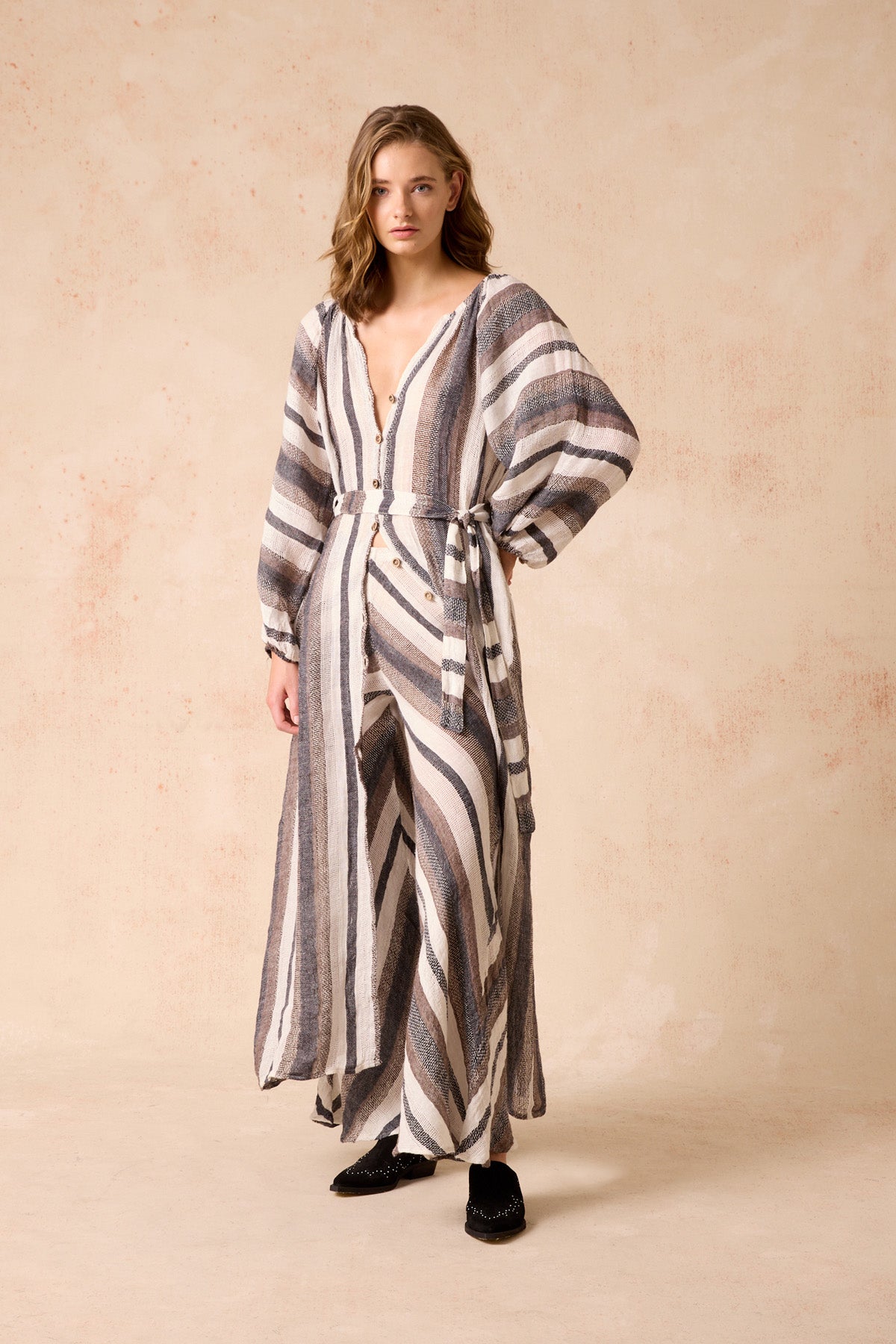 El Manto Dress + Duster - Dark Chocolate Stripe