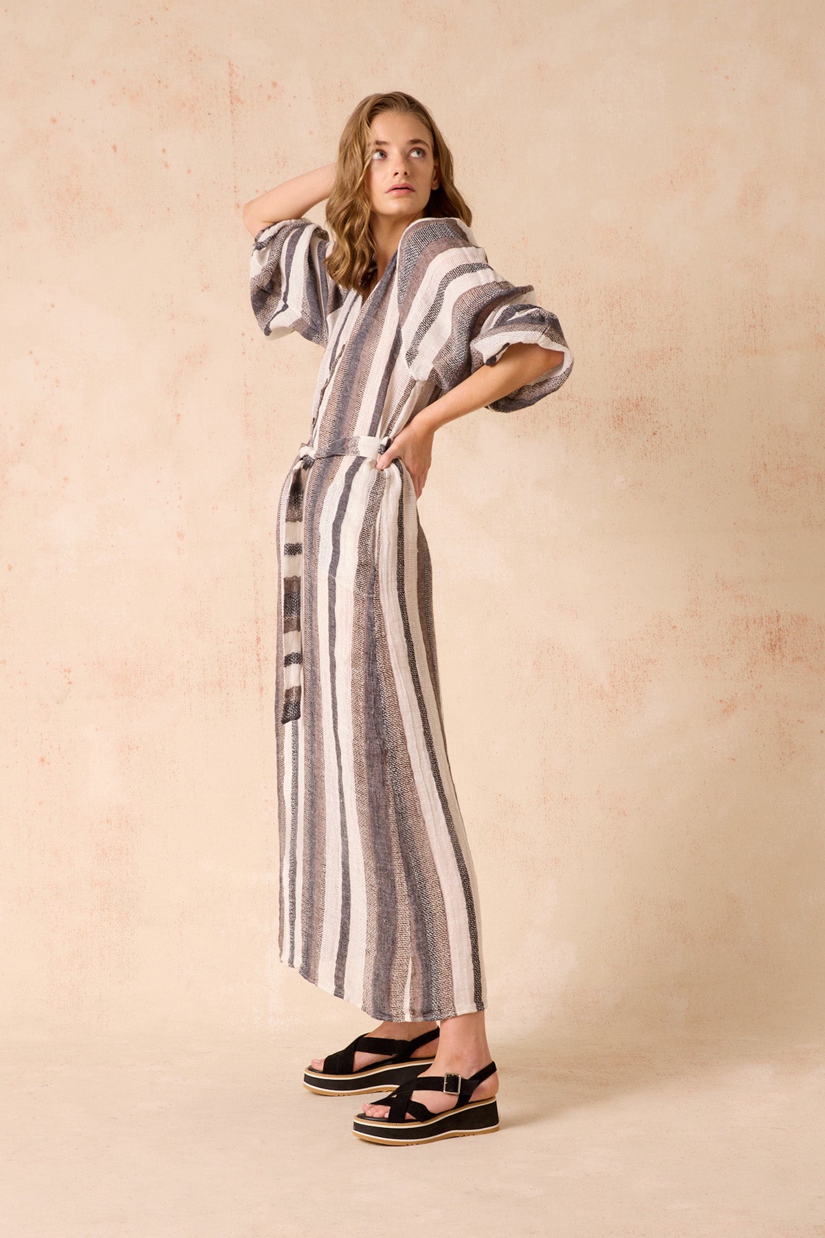 El Manto Dress + Duster - Dark Chocolate Stripe
