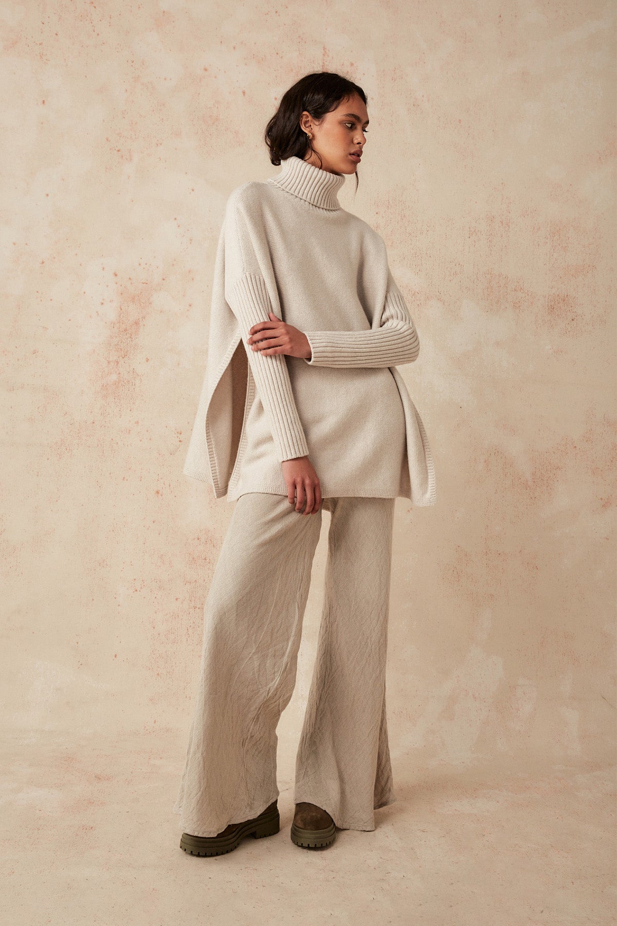 Roll Neck Jumper - Stone - LAST ONE - Size S